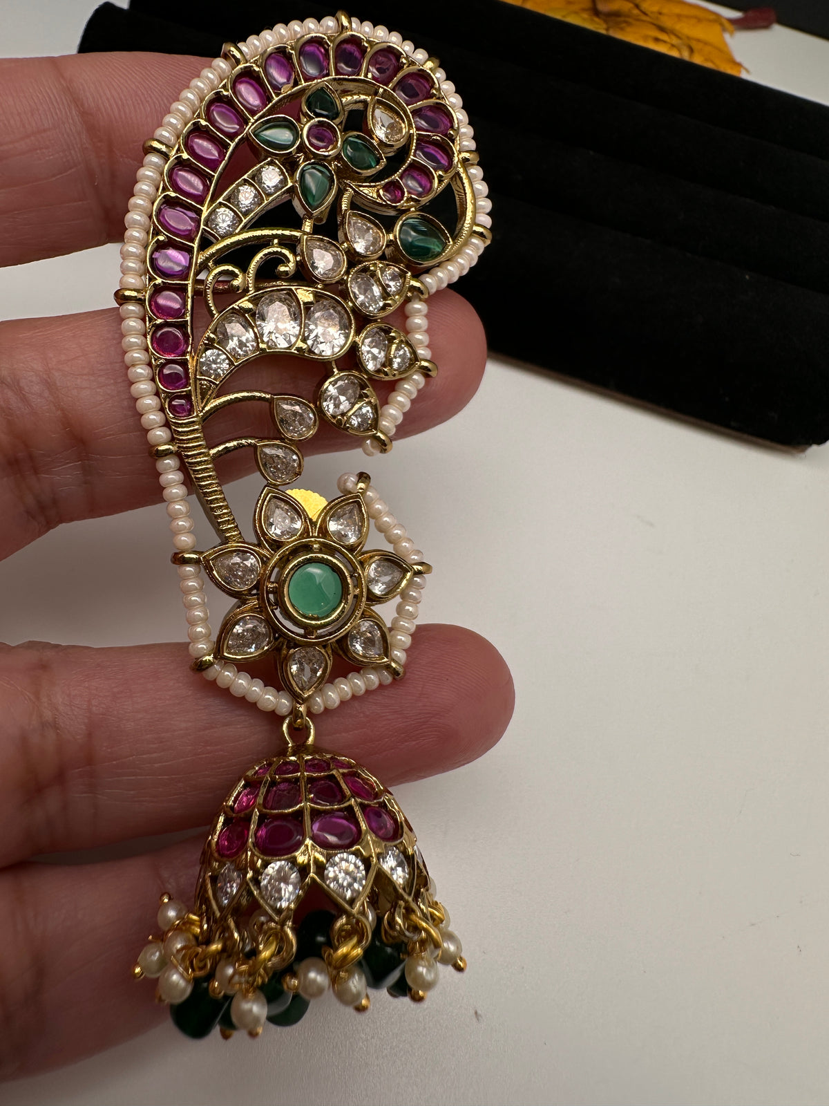Matte CZ Floral Jhumka Ear Cuffs - 