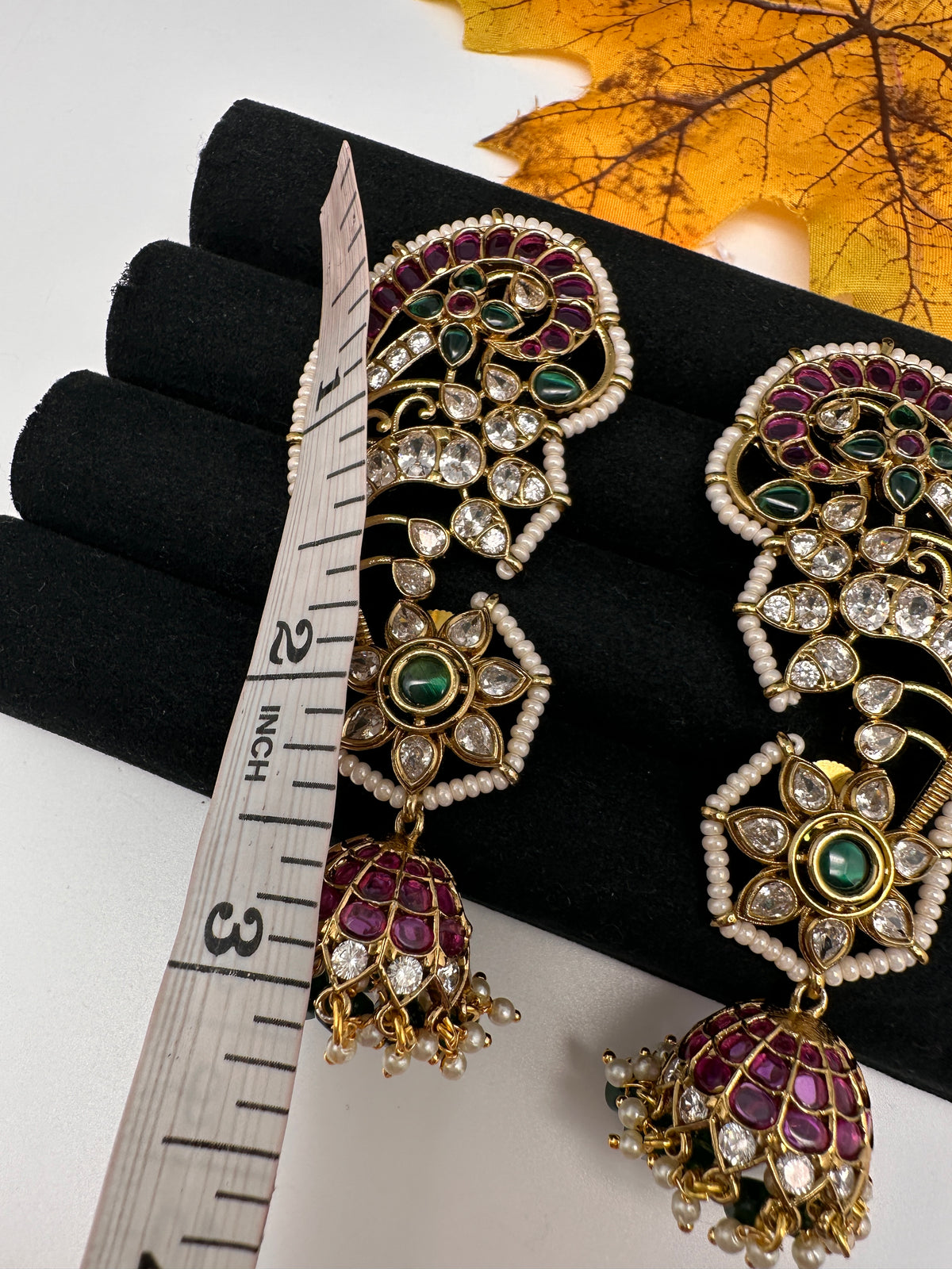 Matte CZ Floral Jhumka Ear Cuffs - 