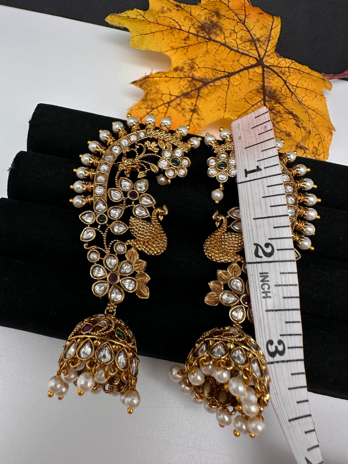 Matte CZ Peacock Jhumka Ear Cuffs - 
