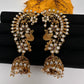 Matte CZ Peacock Jhumka Ear Cuffs - 