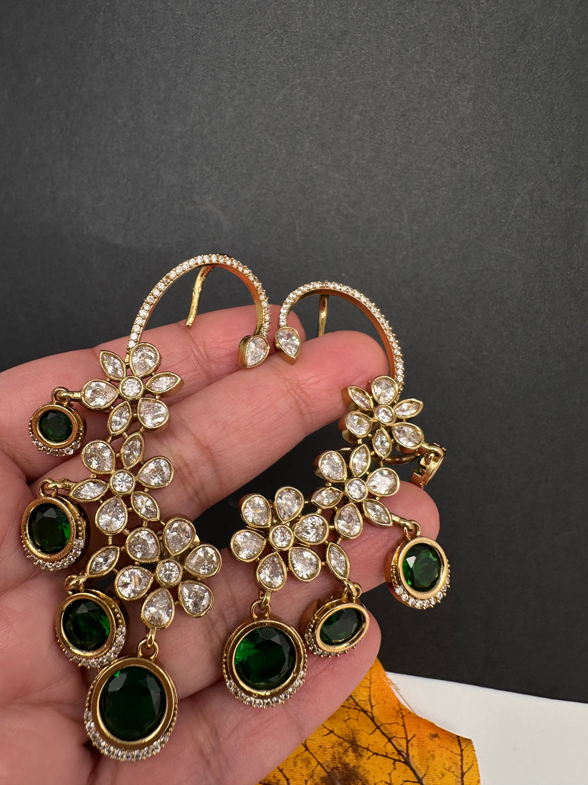 Matte CZ Green Ear Cuffs - 