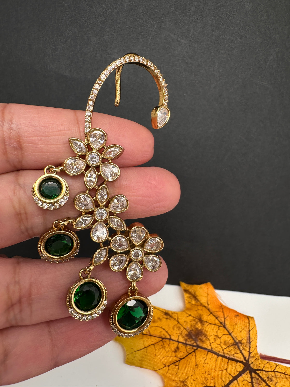 Matte CZ Green Ear Cuffs - 