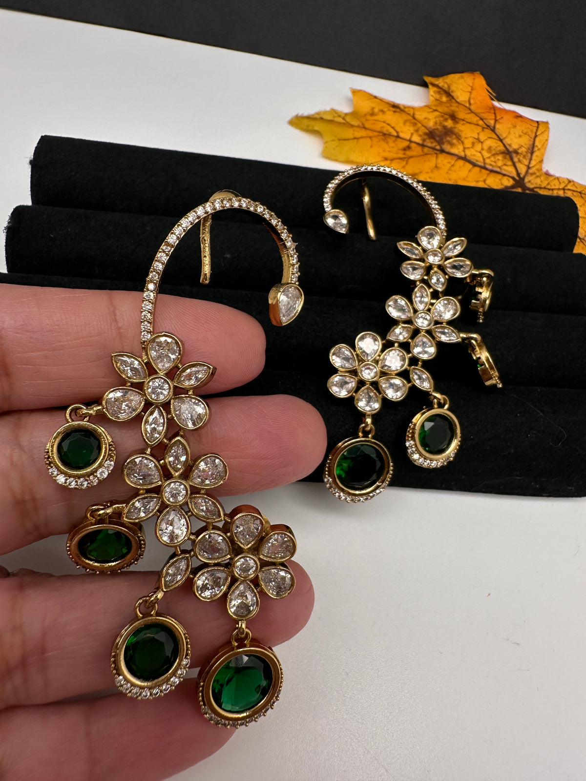 Matte CZ Green Ear Cuffs - 