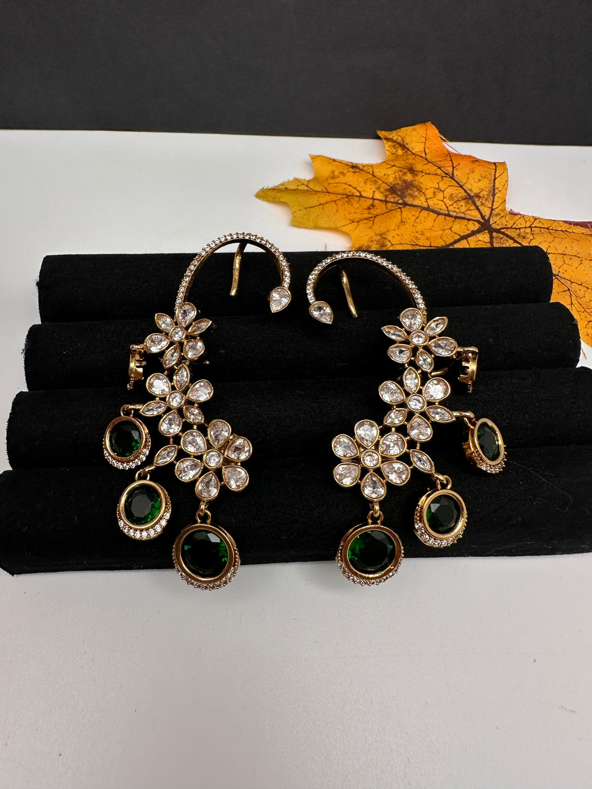 Matte CZ Green Ear Cuffs - 