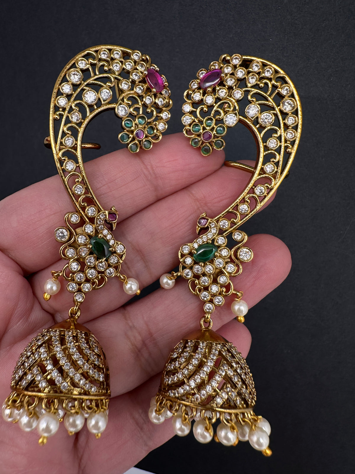 Matte CZ Peacock Ear Cuff - 