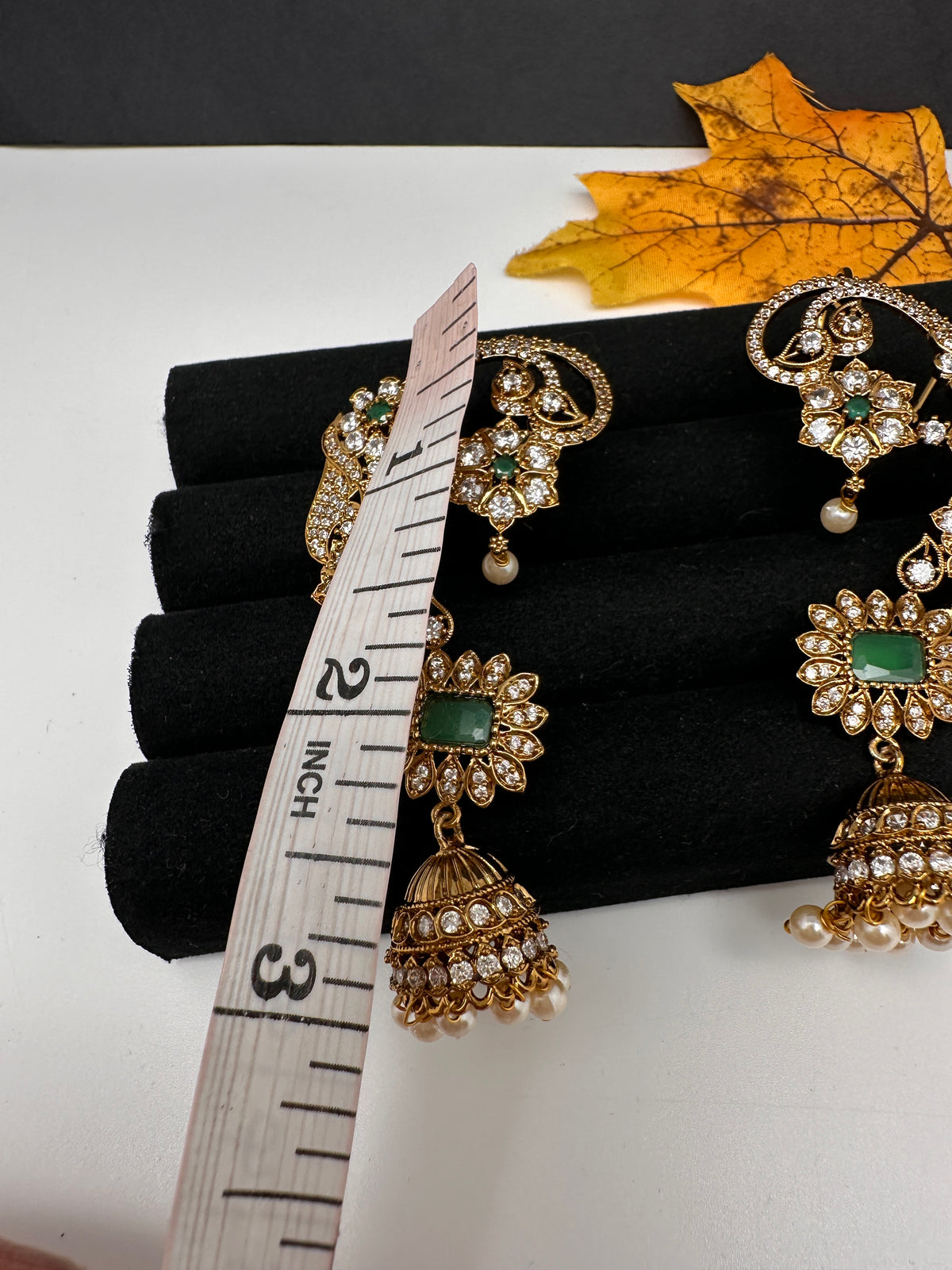 Matte CZ Green Jhumka Ear Cuff - 