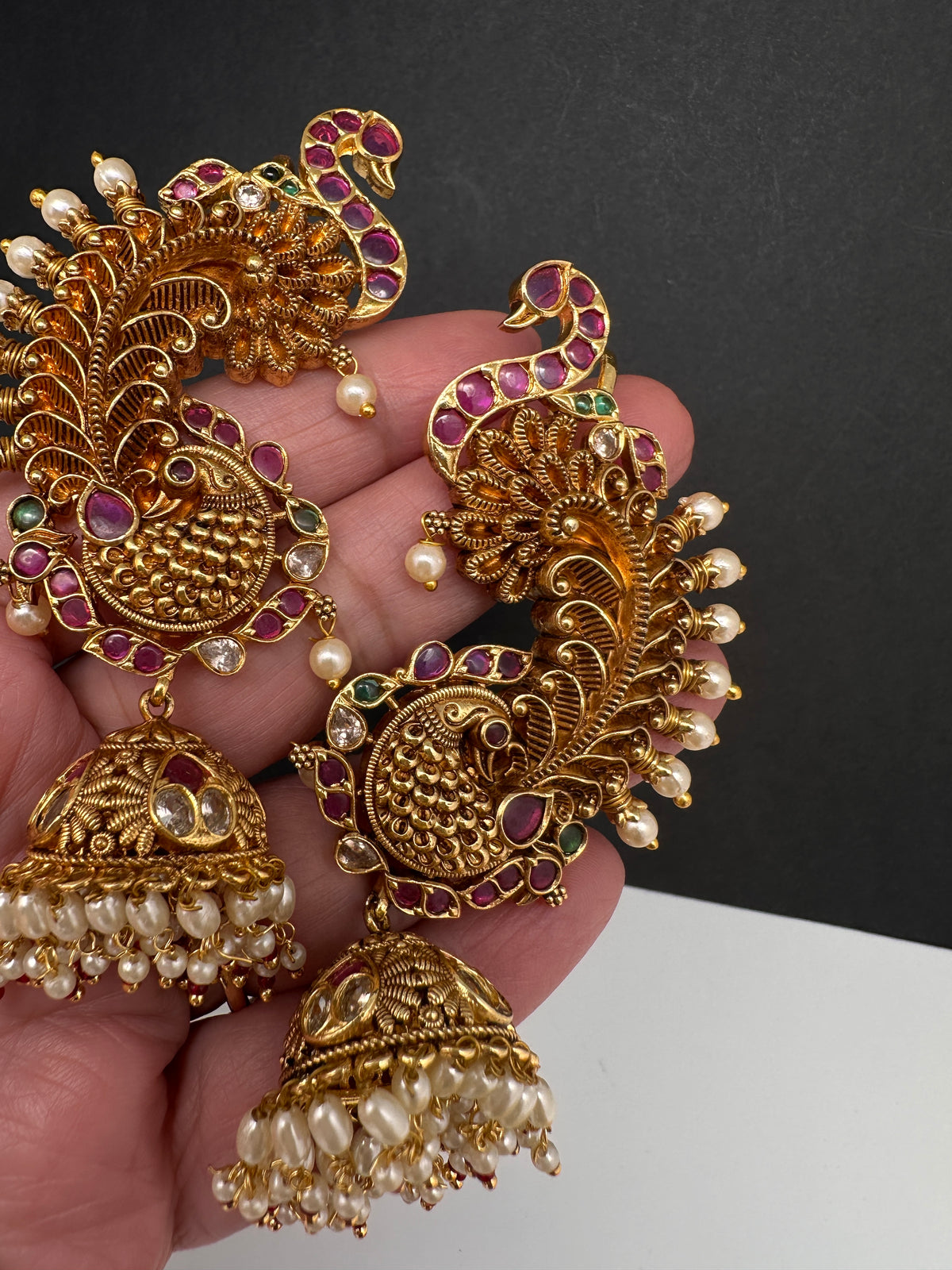 Matte Peacock Jhumka Ear Cuff - 