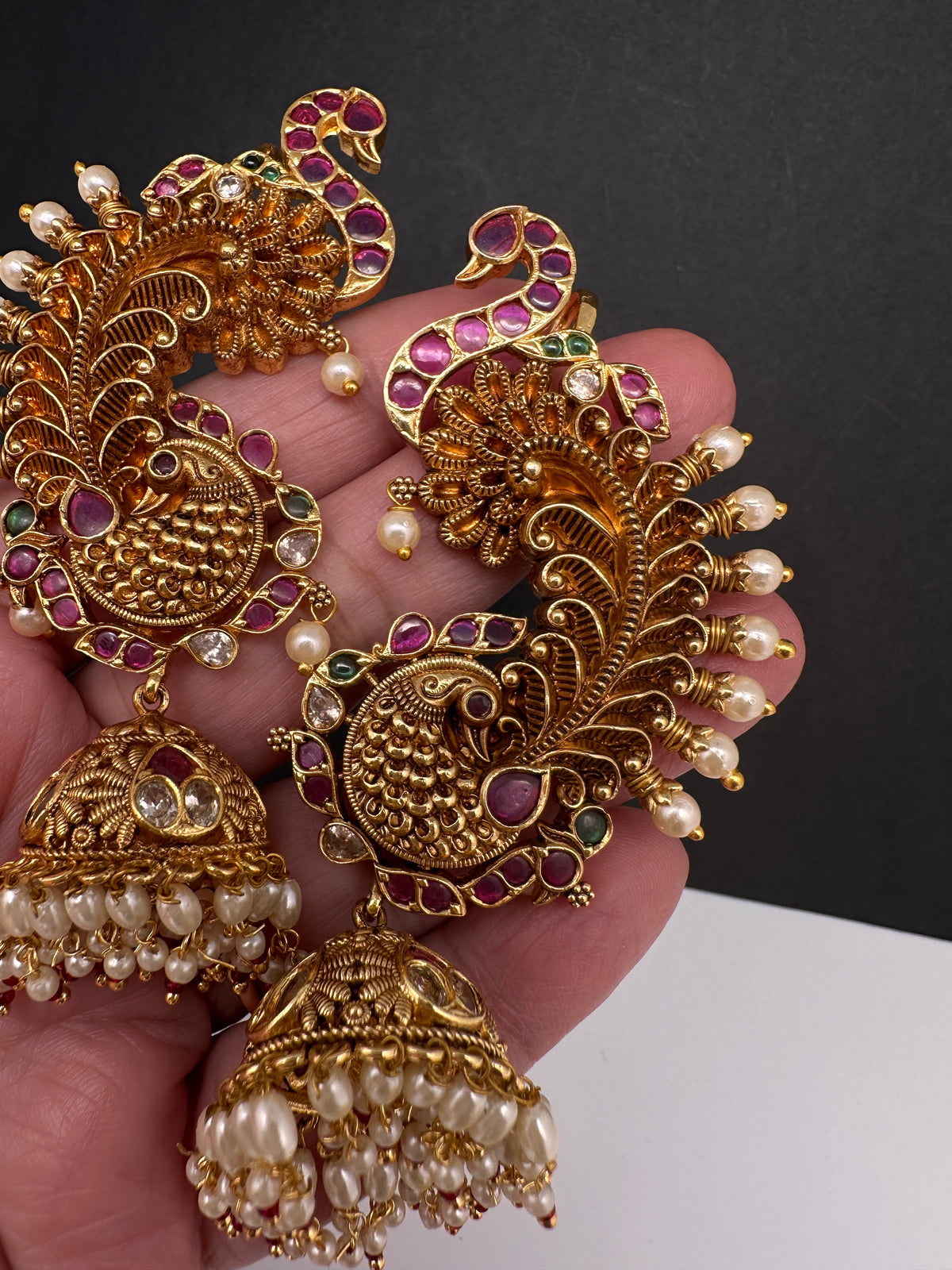 Matte Peacock Jhumka Ear Cuff - 