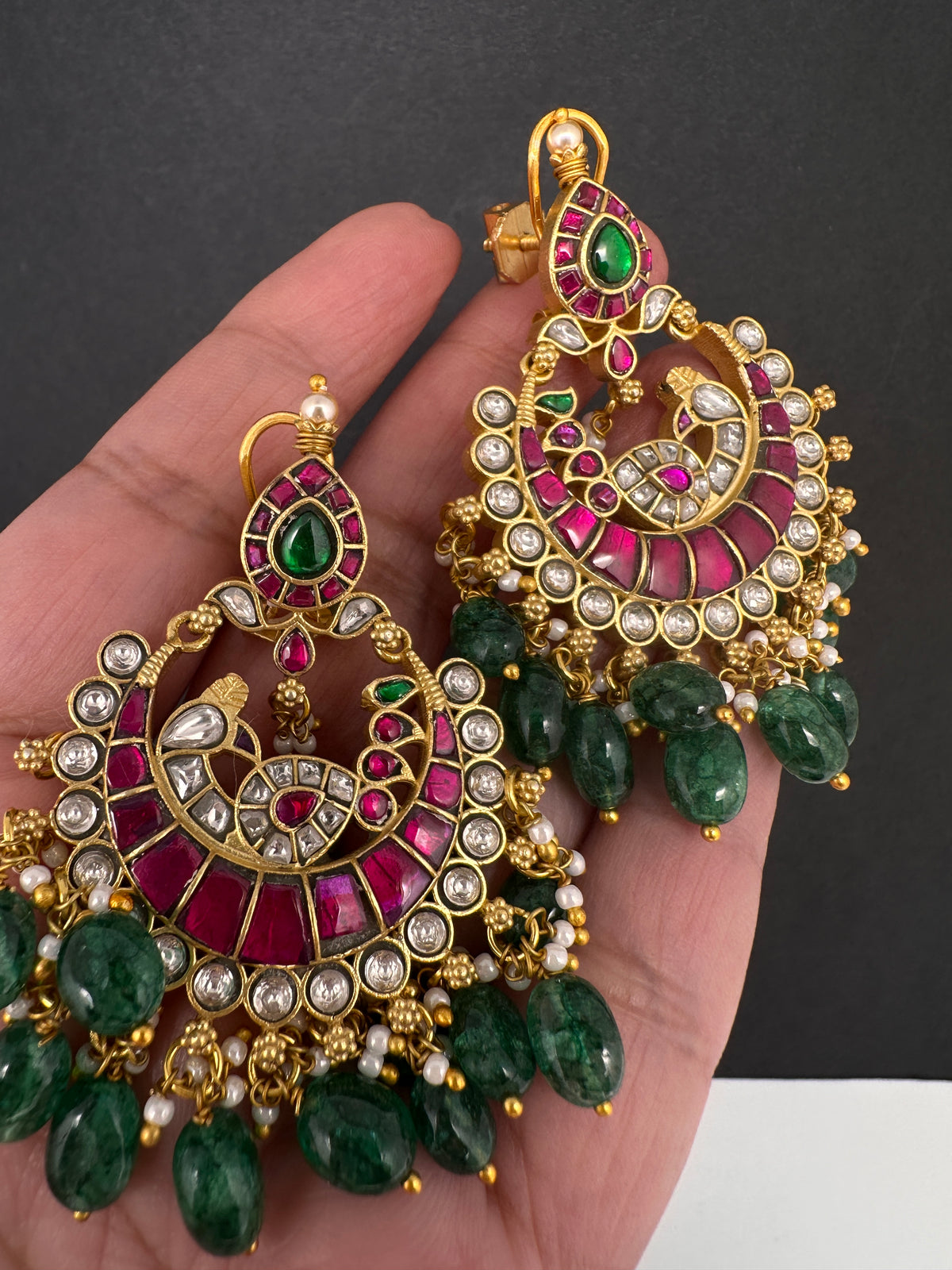Jadau Kundan Chandbali Earrings - 