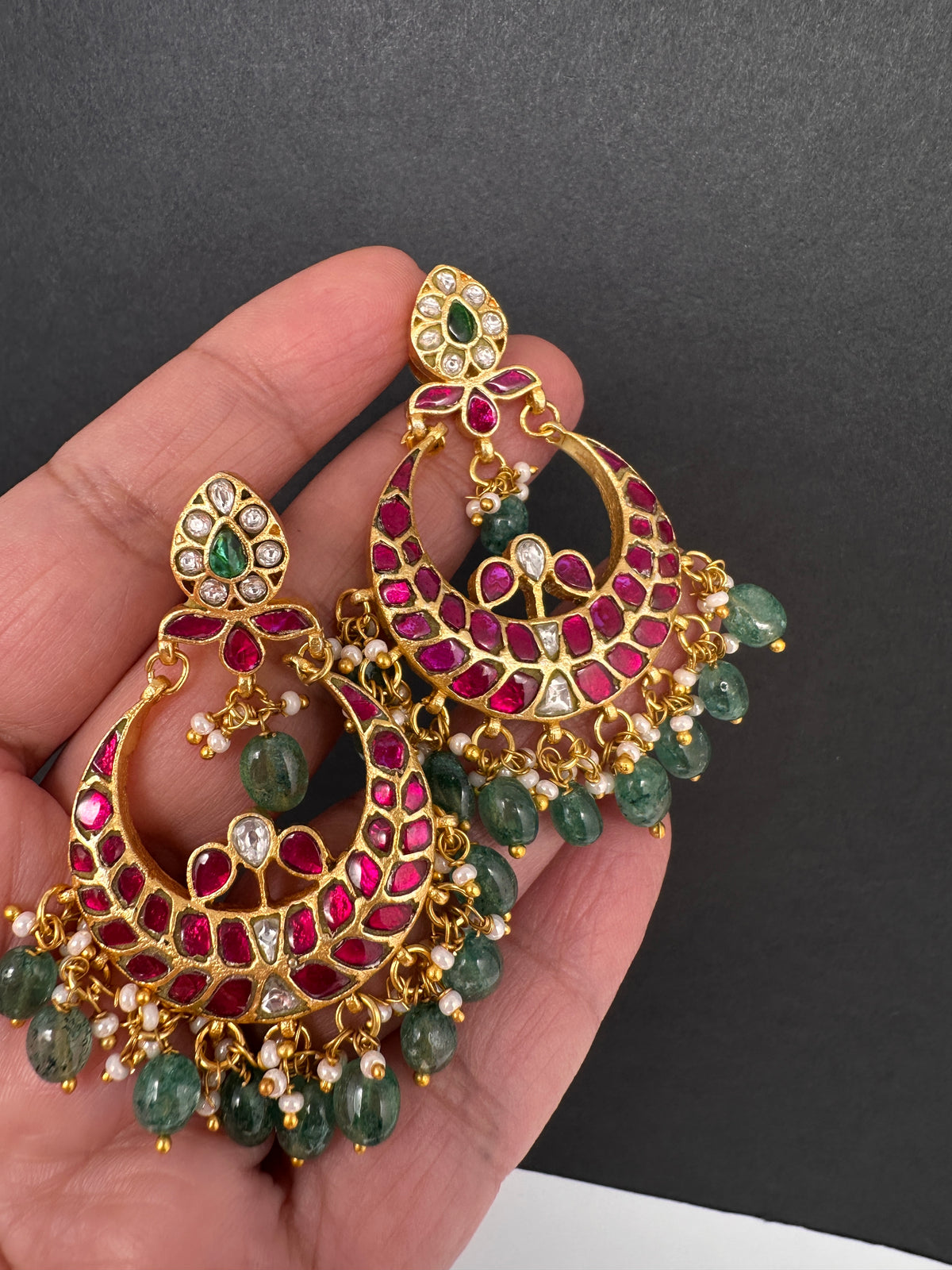 Jadau Kundan Chandbali Earrings - 