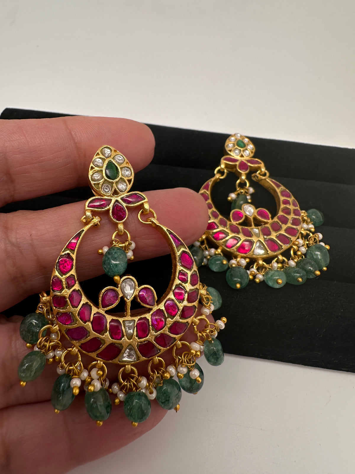 Jadau Kundan Chandbali Earrings - 