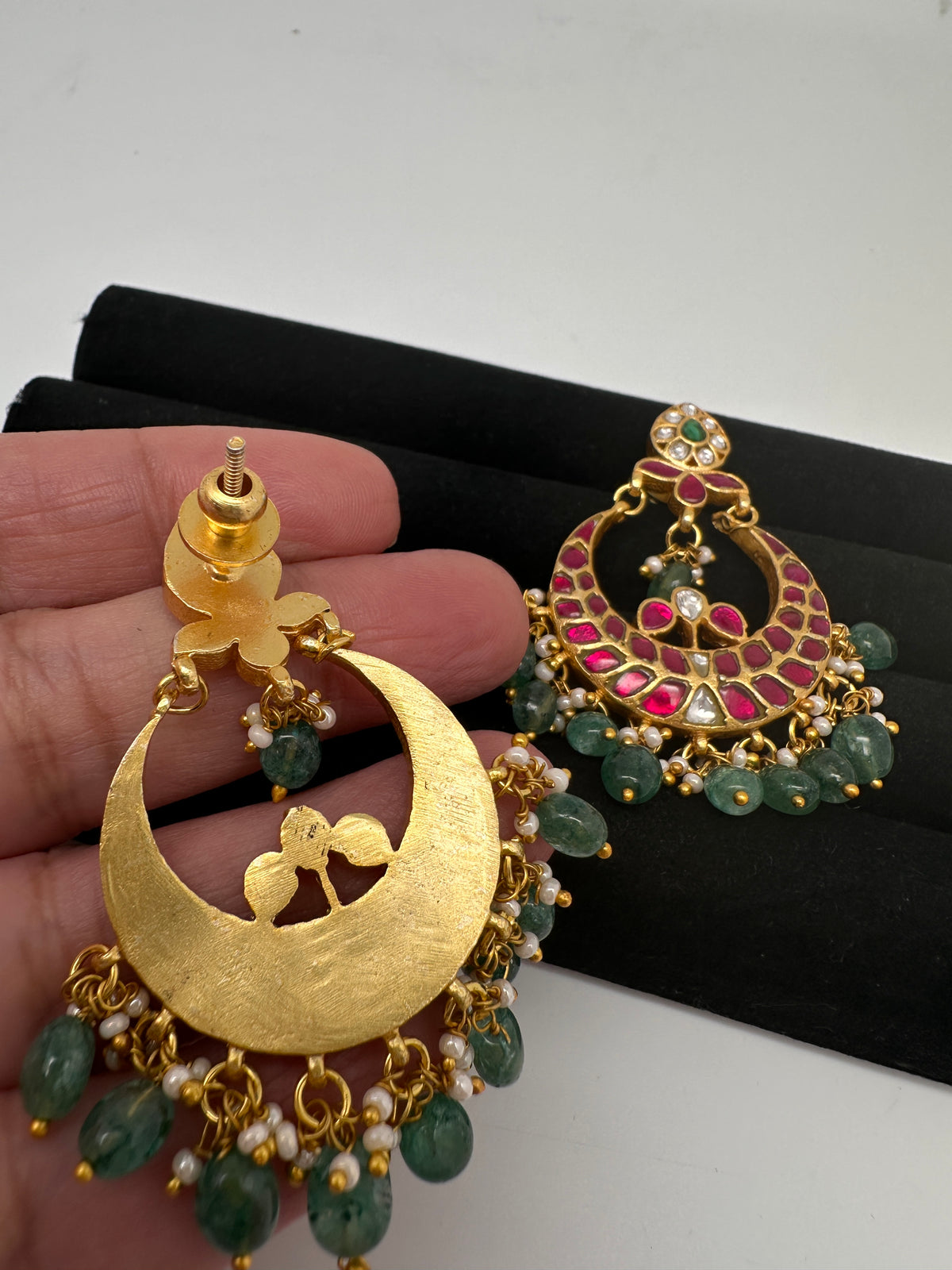 Jadau Kundan Chandbali Earrings - 