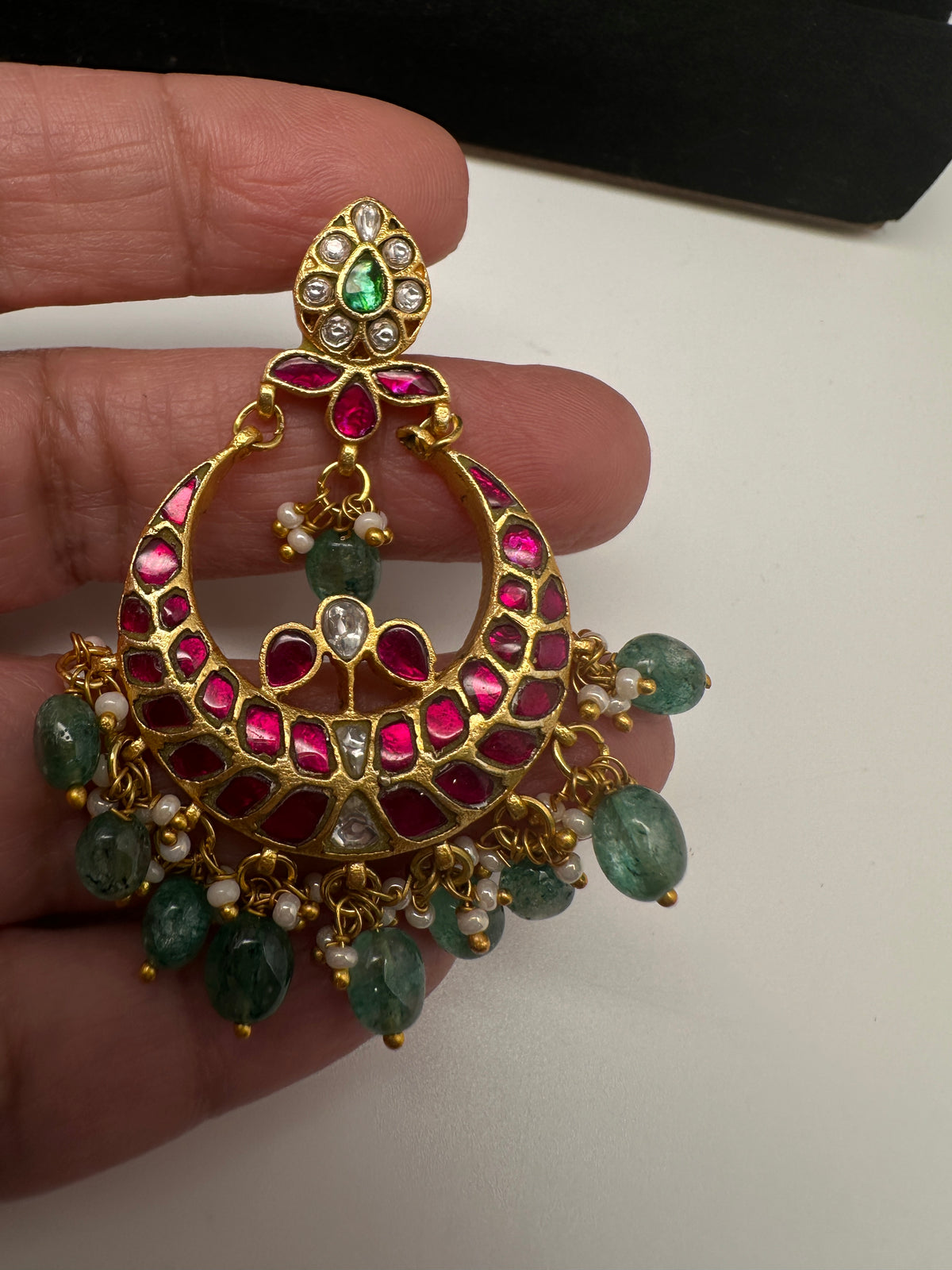 Jadau Kundan Chandbali Earrings - 