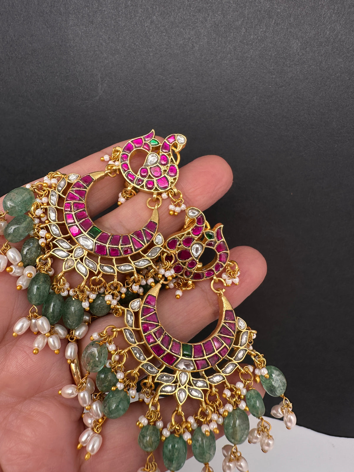 Peacock Jadau Kundan Chandbali Earrings - 