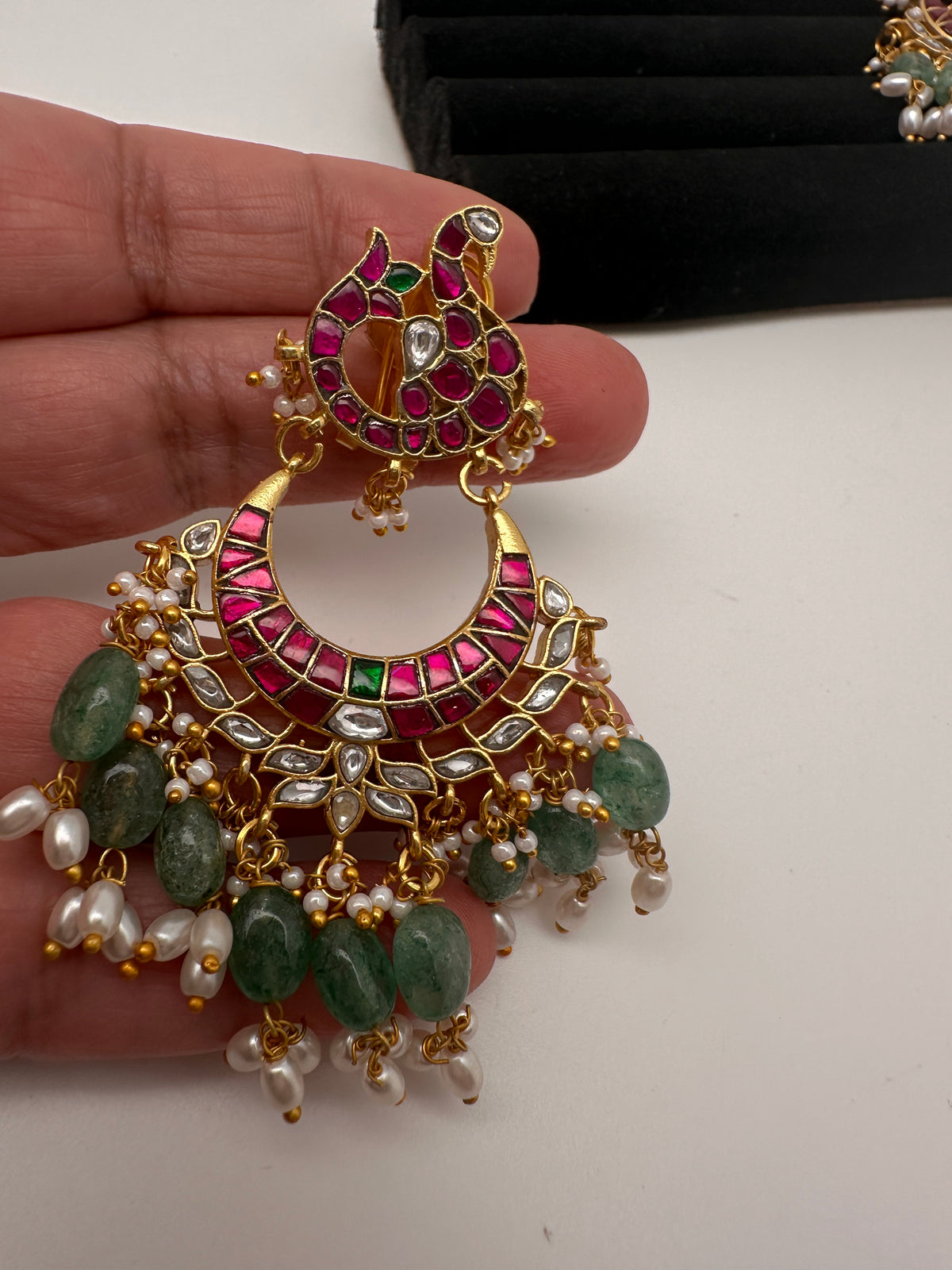Peacock Jadau Kundan Chandbali Earrings - 