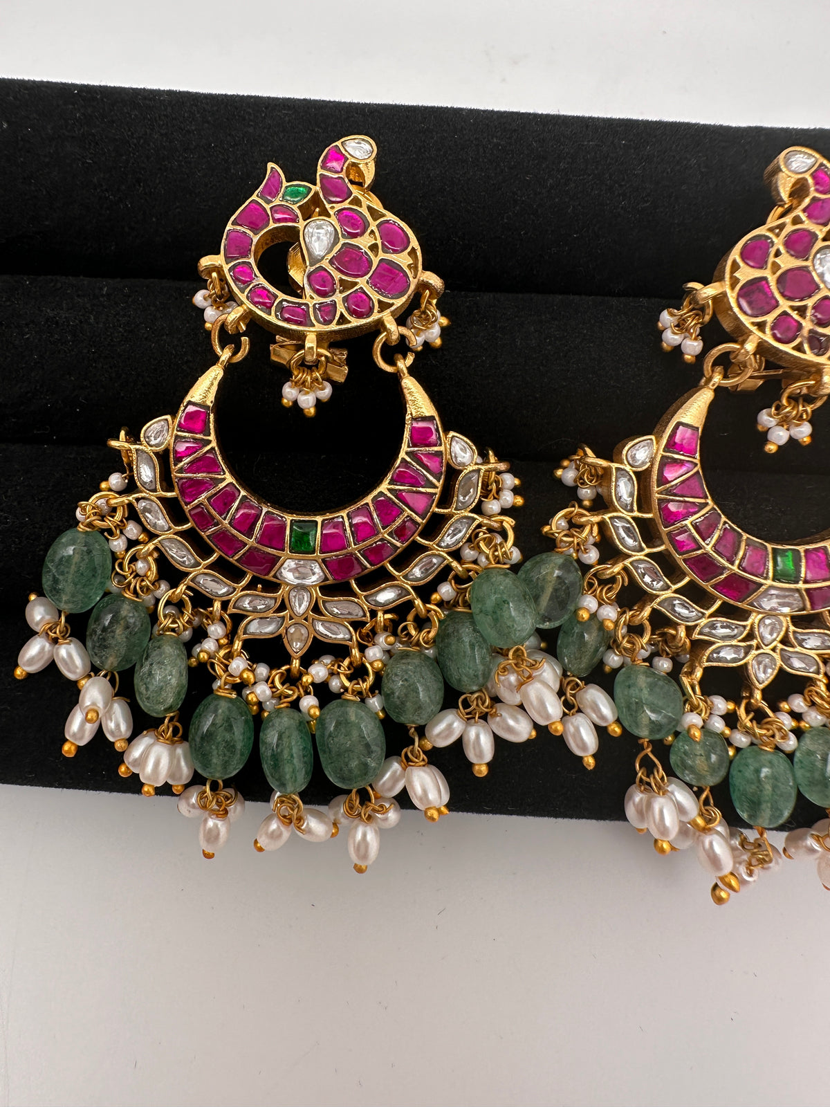 Peacock Jadau Kundan Chandbali Earrings - 