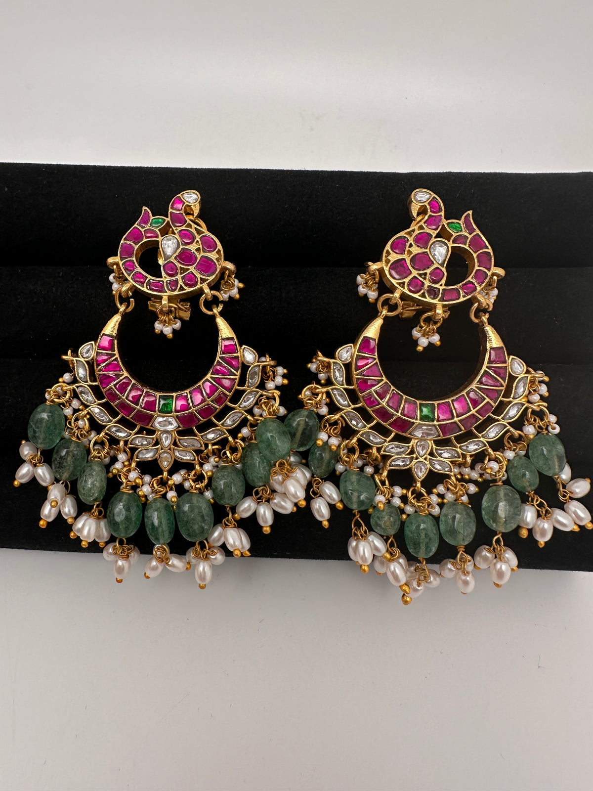 Peacock Jadau Kundan Chandbali Earrings - 