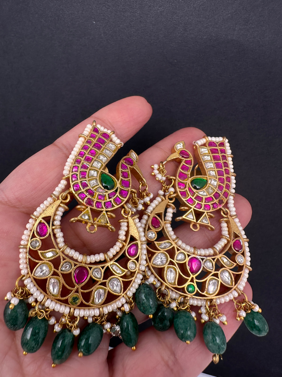 Peacock Jadau Kundan Chandbali Earrings - 