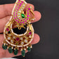 Peacock Jadau Kundan Chandbali Earrings - 