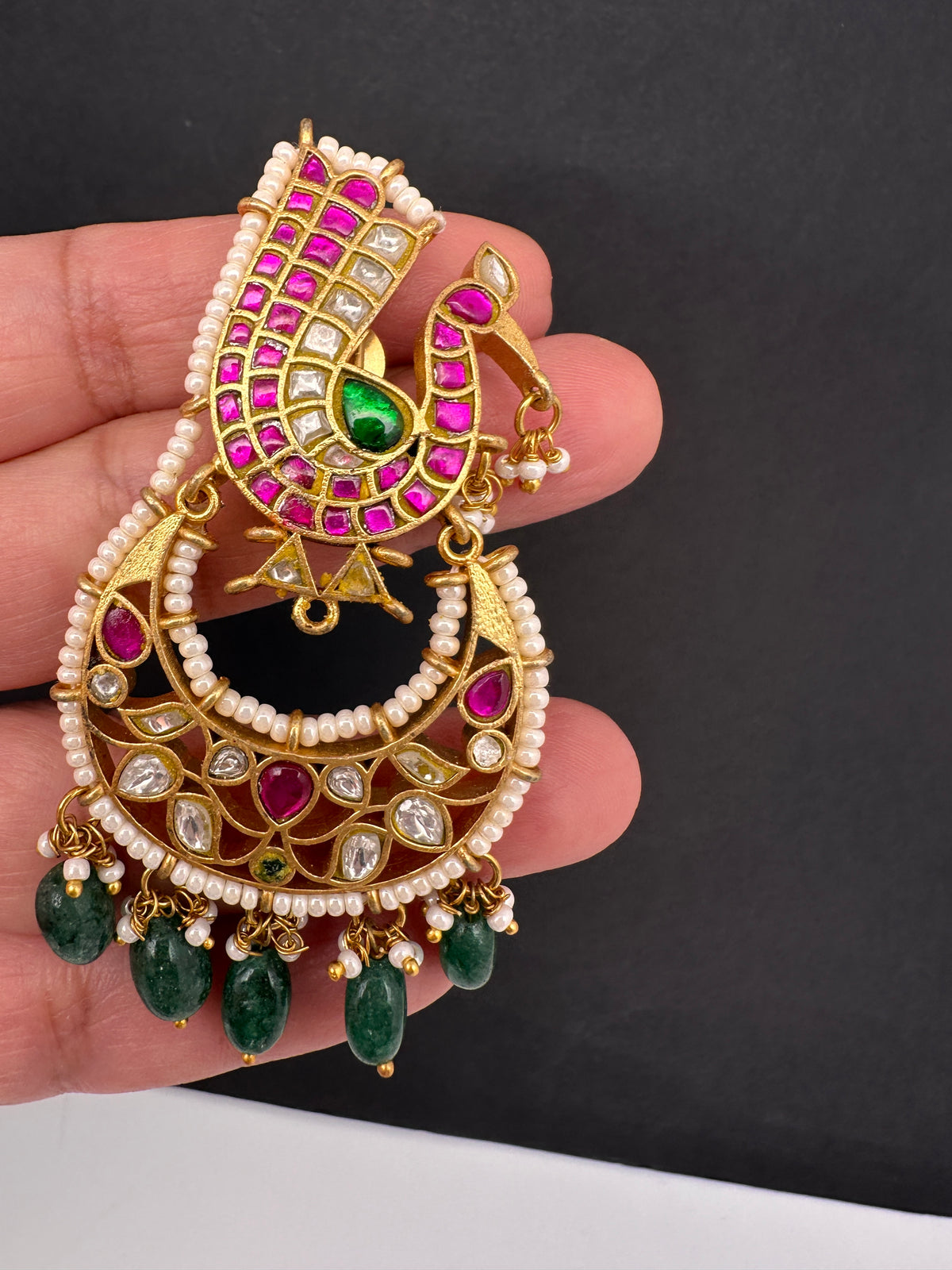 Peacock Jadau Kundan Chandbali Earrings - 