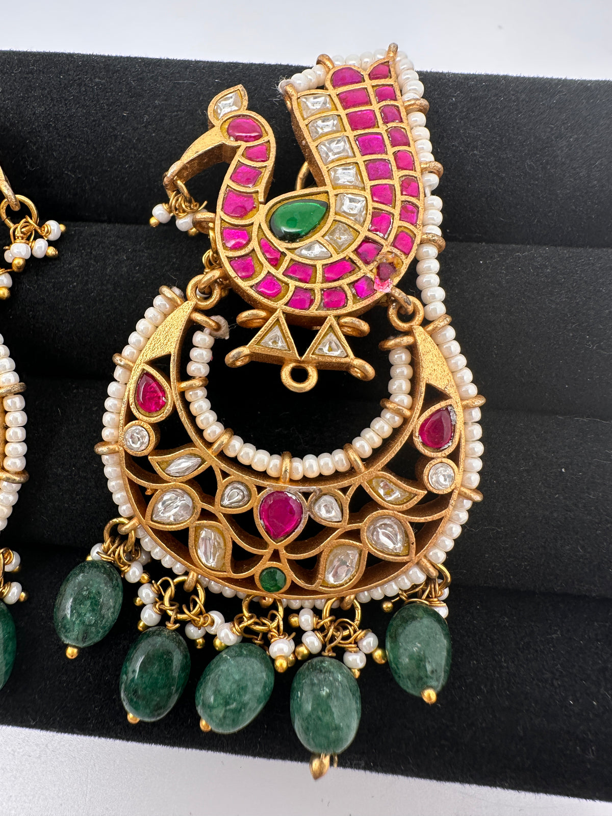 Peacock Jadau Kundan Chandbali Earrings - 