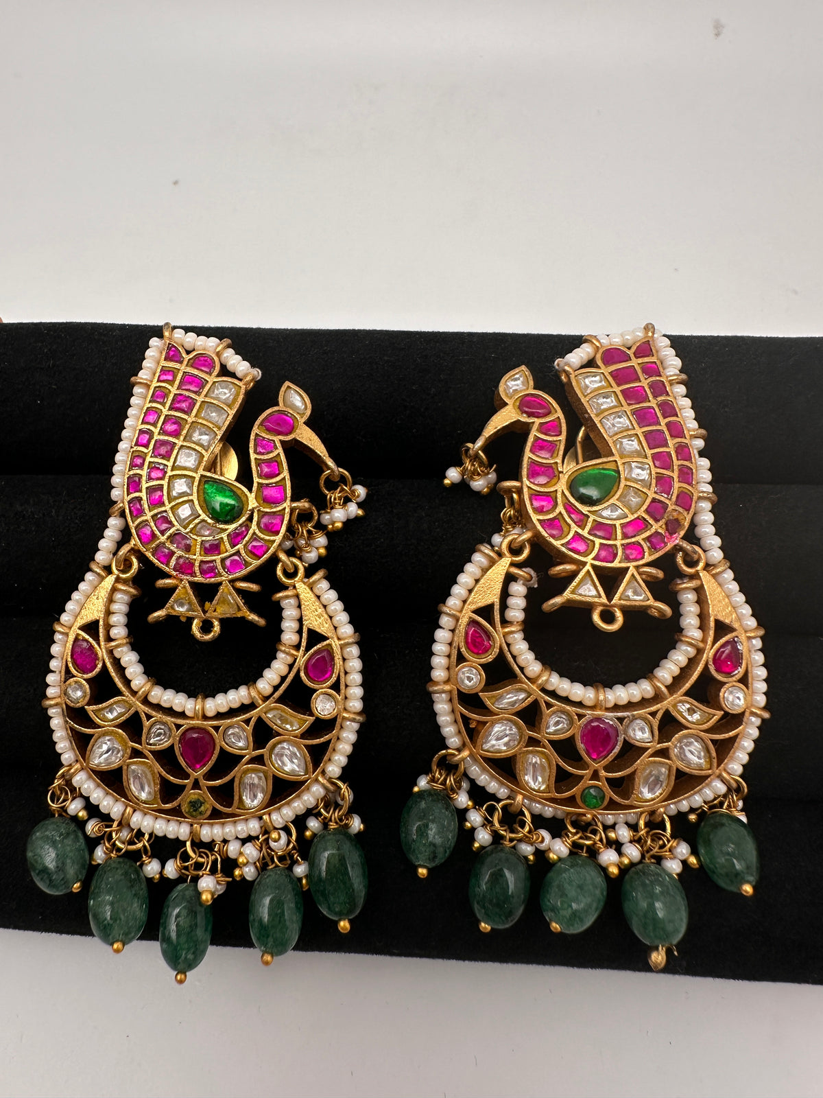 Peacock Jadau Kundan Chandbali Earrings - 
