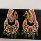 Peacock Jadau Kundan Chandbali Earrings - 