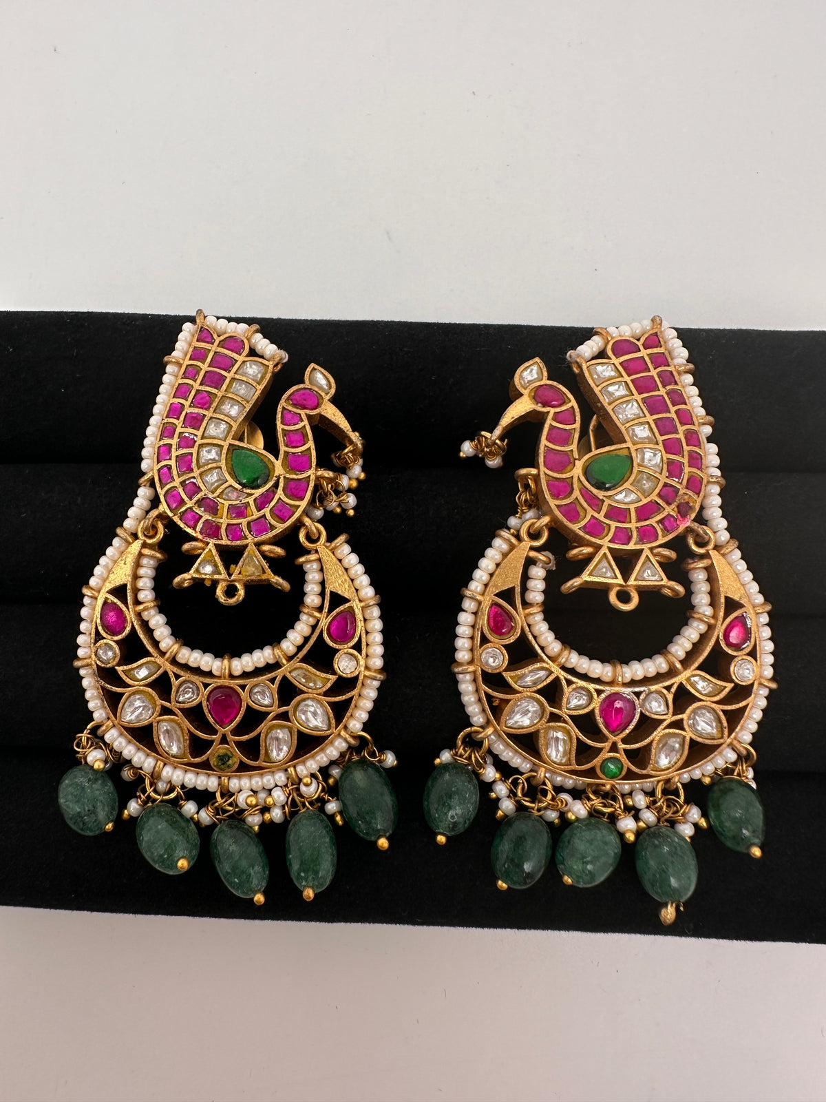 Peacock Jadau Kundan Chandbali Earrings - 