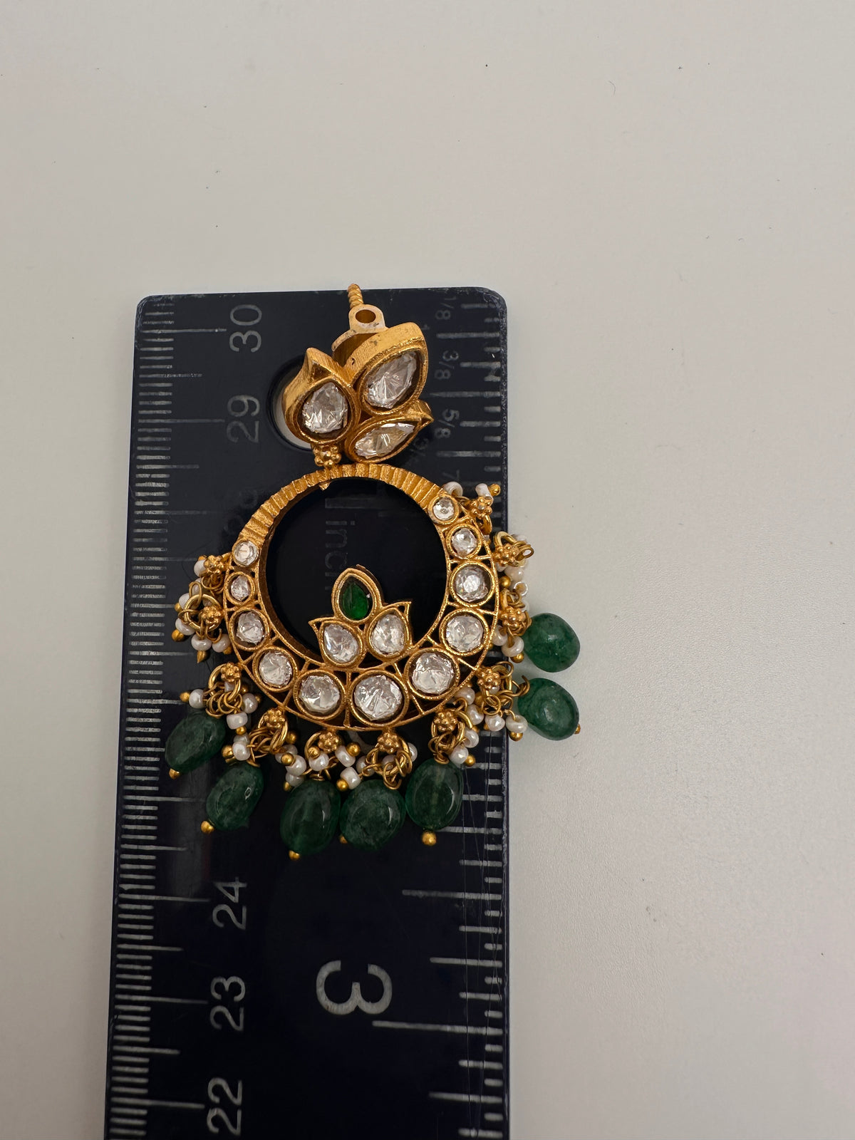 White Jadau Kundan Chandbali Earrings - 