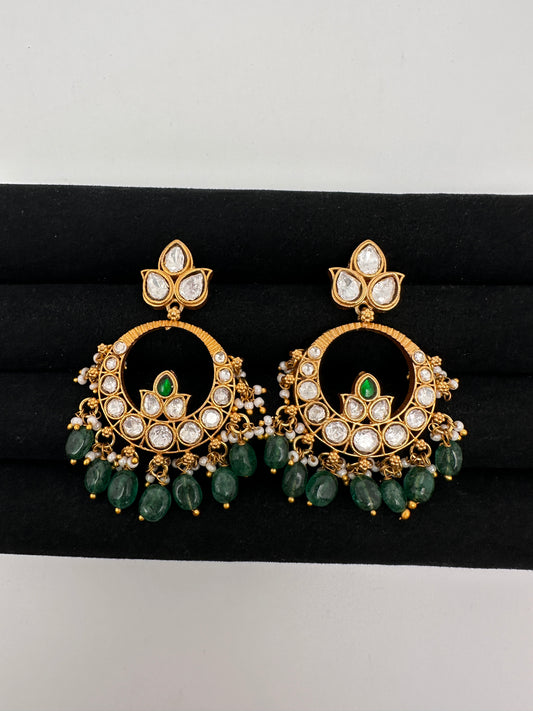 White Jadau Kundan Chandbali Earrings - 