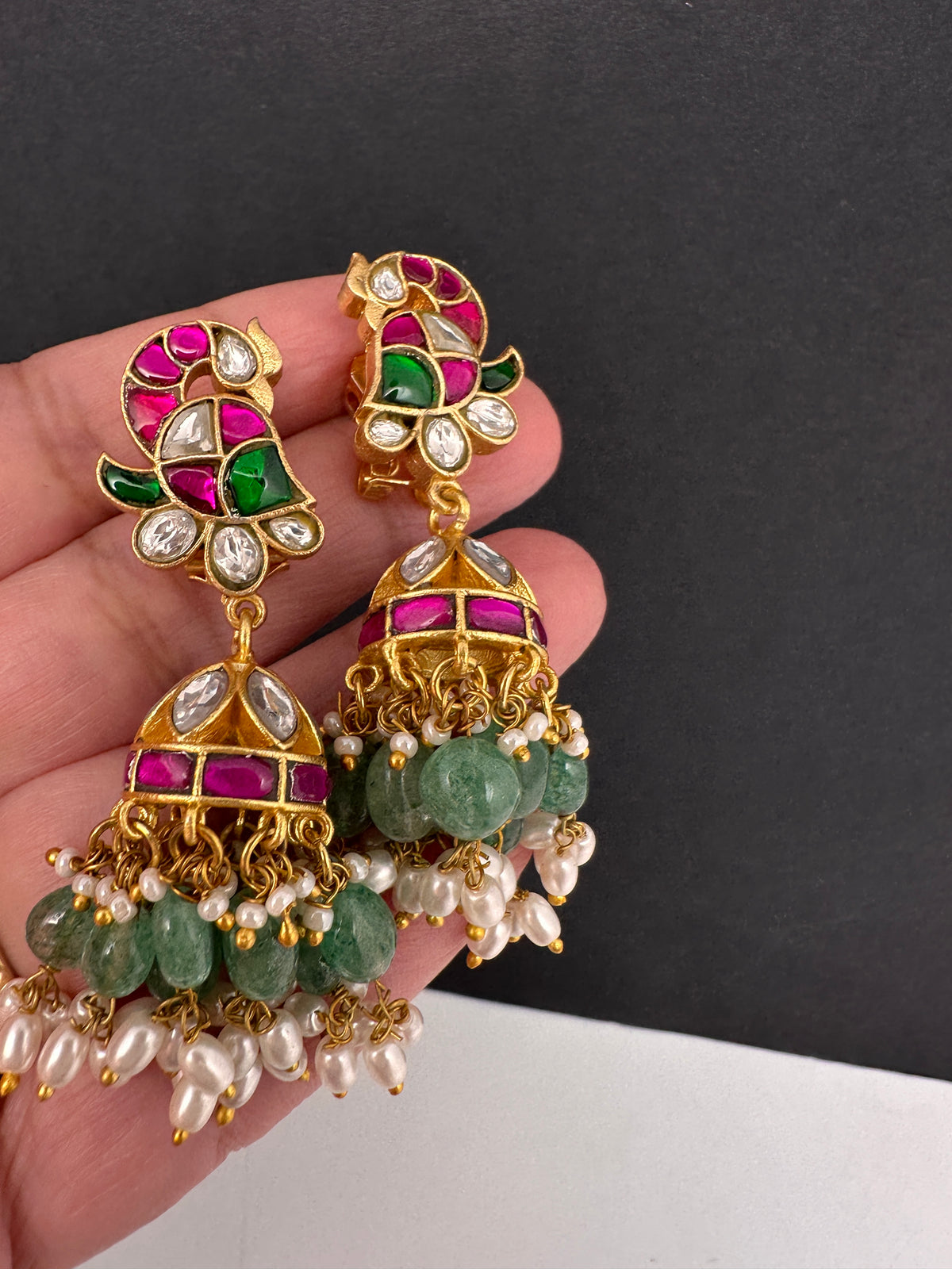 Peacock Jadau Kundan Jhumka Earrings - 
