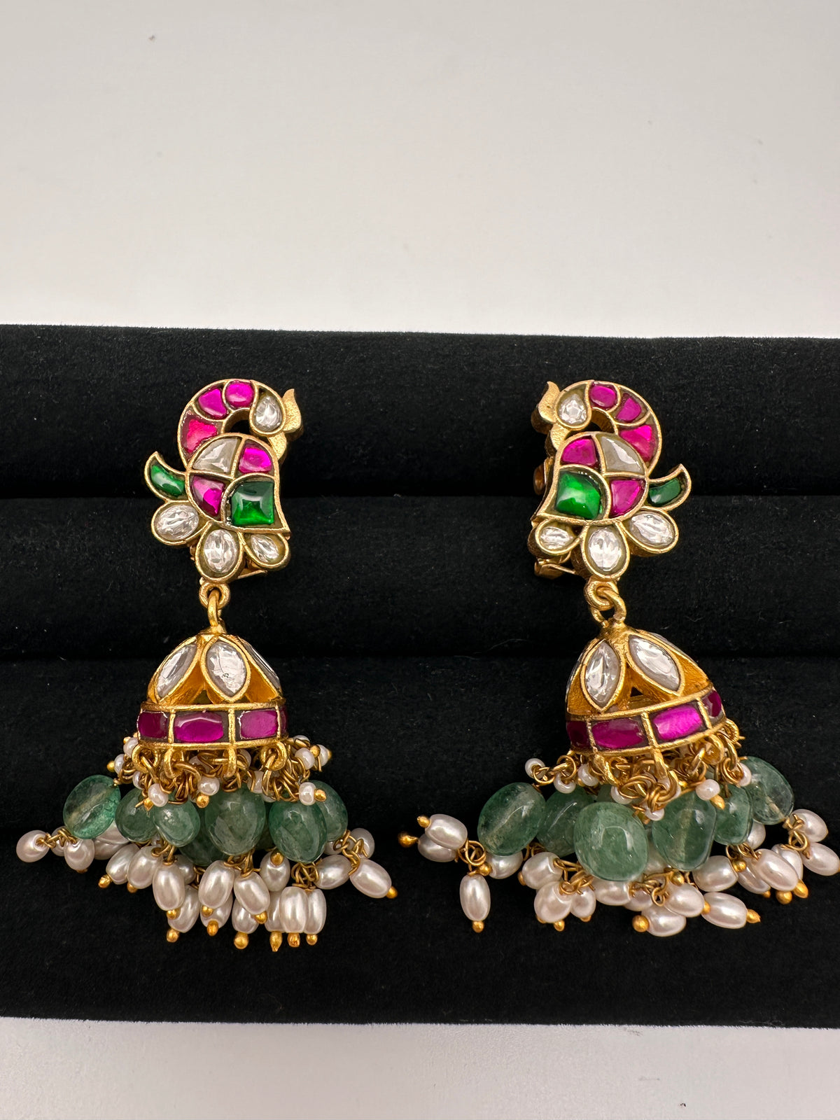 Peacock Jadau Kundan Jhumka Earrings - 