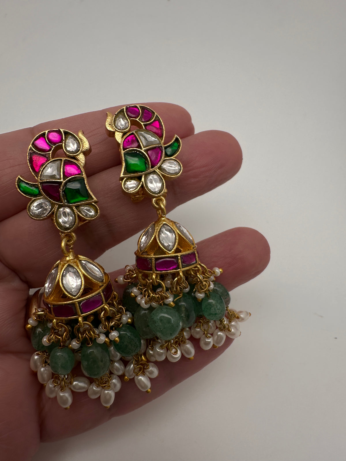 Peacock Jadau Kundan Jhumka Earrings - 