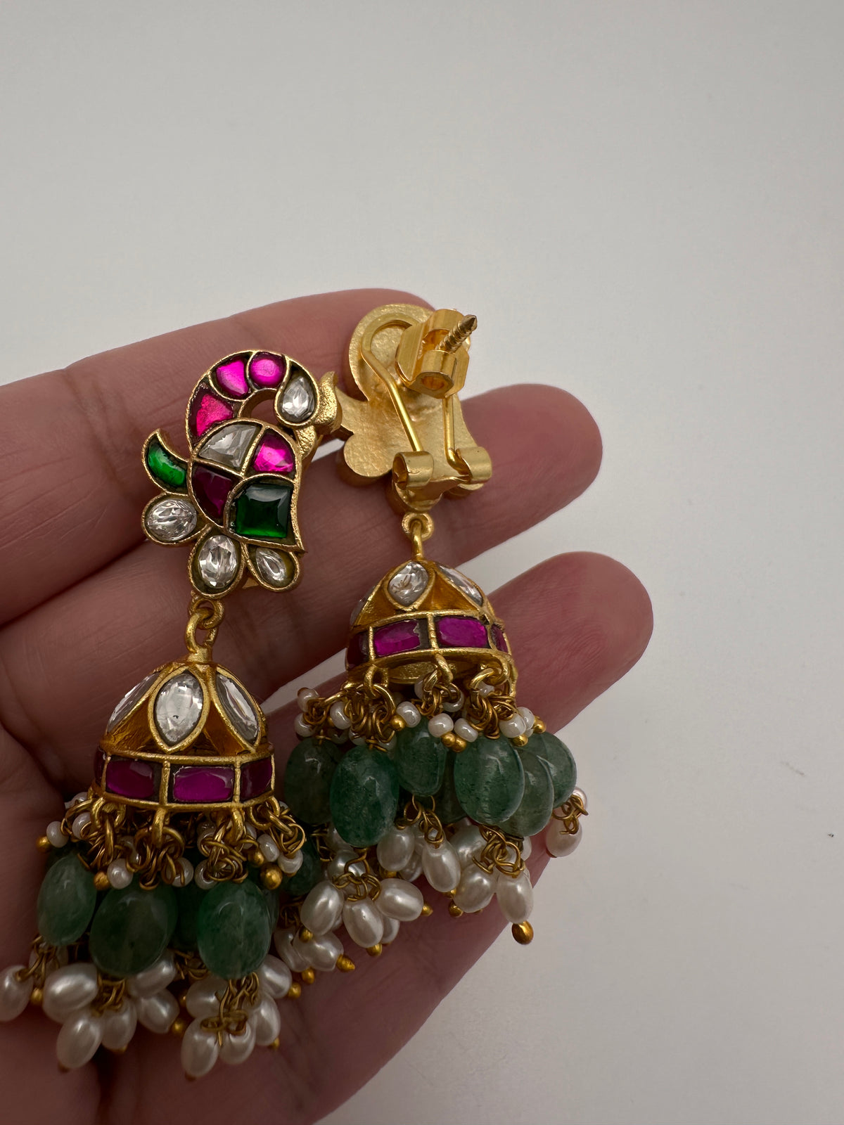 Peacock Jadau Kundan Jhumka Earrings - 