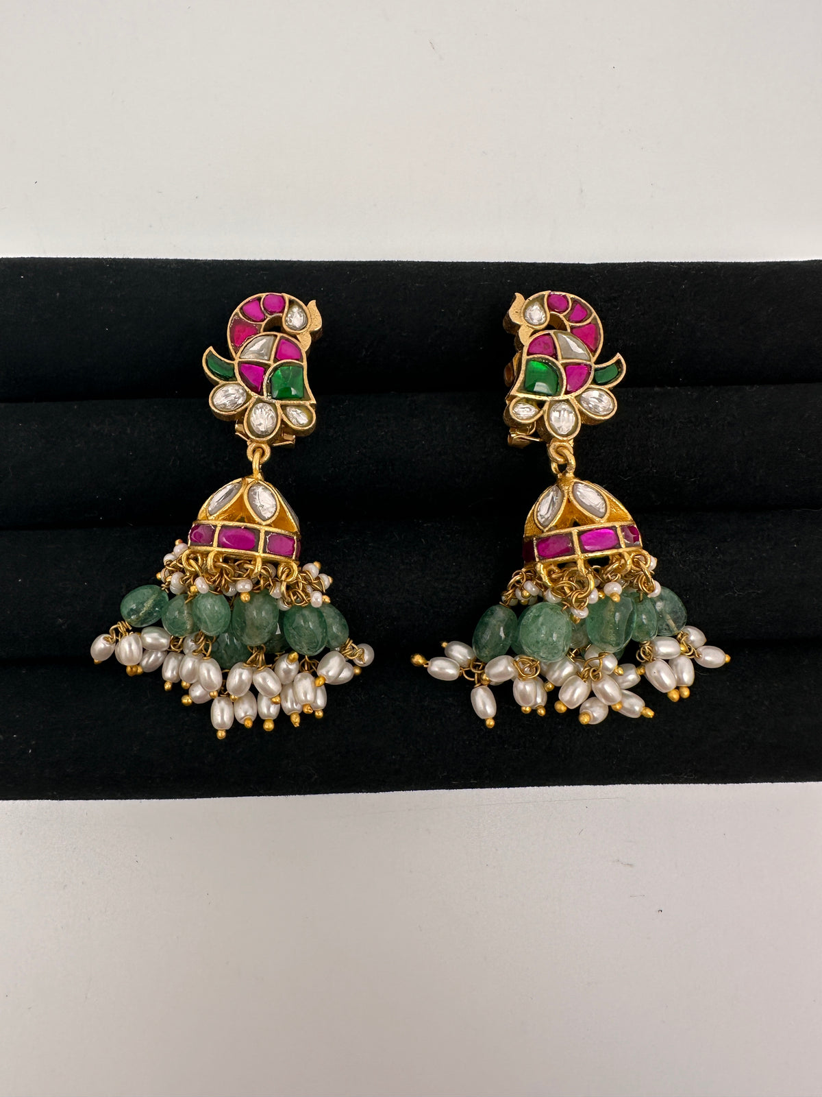 Peacock Jadau Kundan Jhumka Earrings - 
