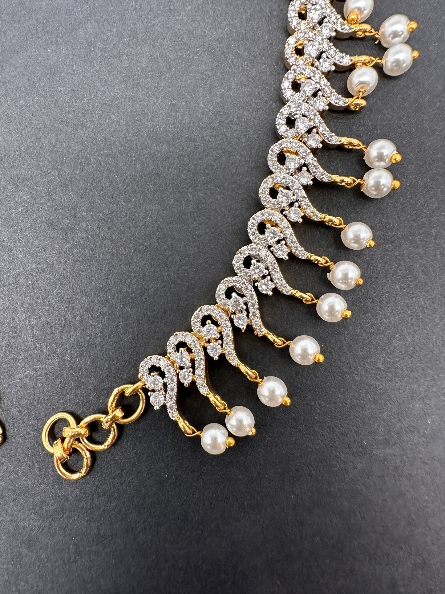 American Diamonds Pearls Earchain