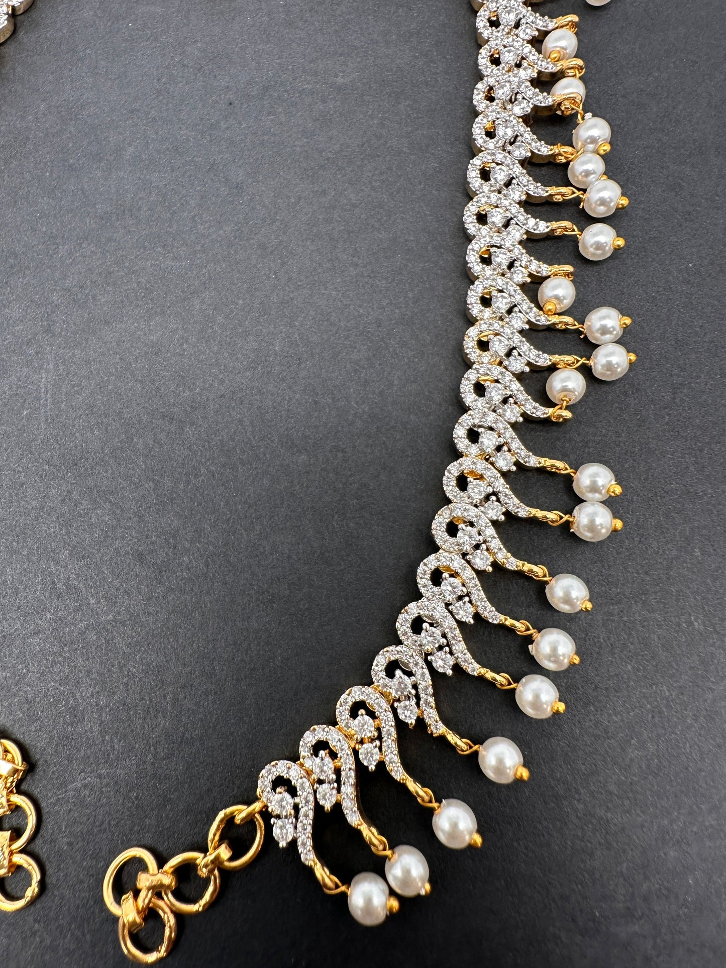 American Diamonds Pearls Earchain