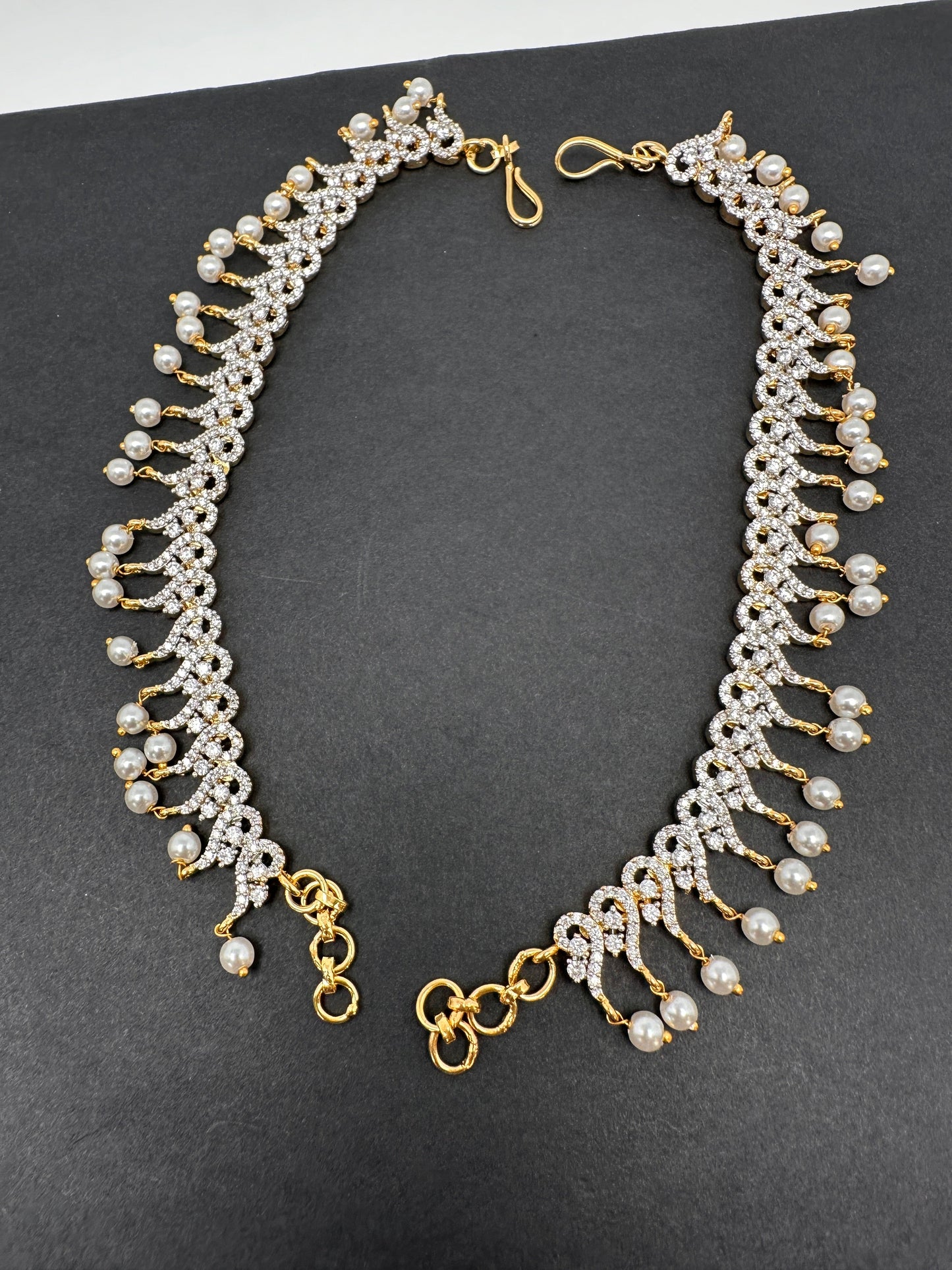 American Diamonds Pearls Earchain