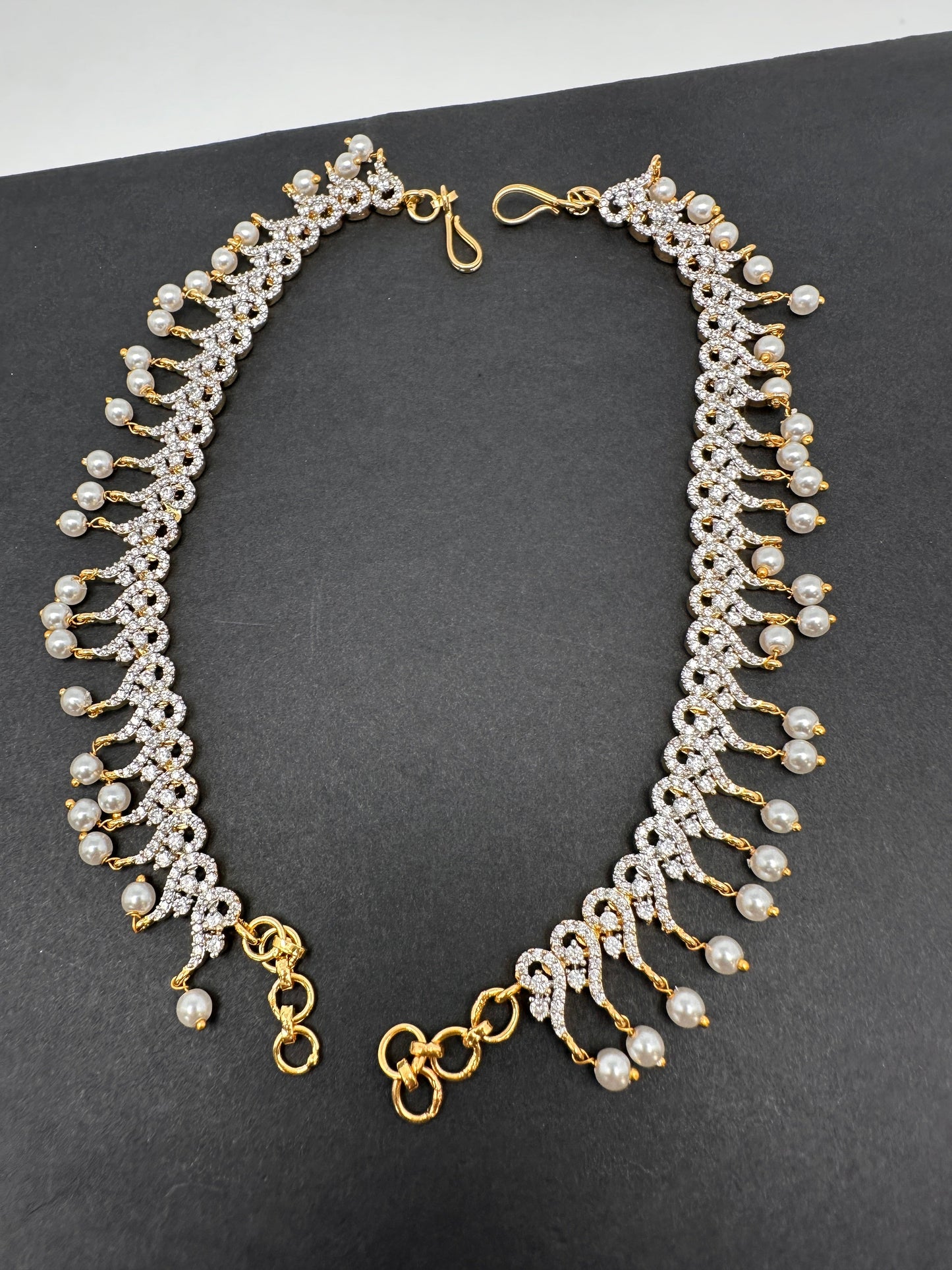 American Diamonds Pearls Earchain