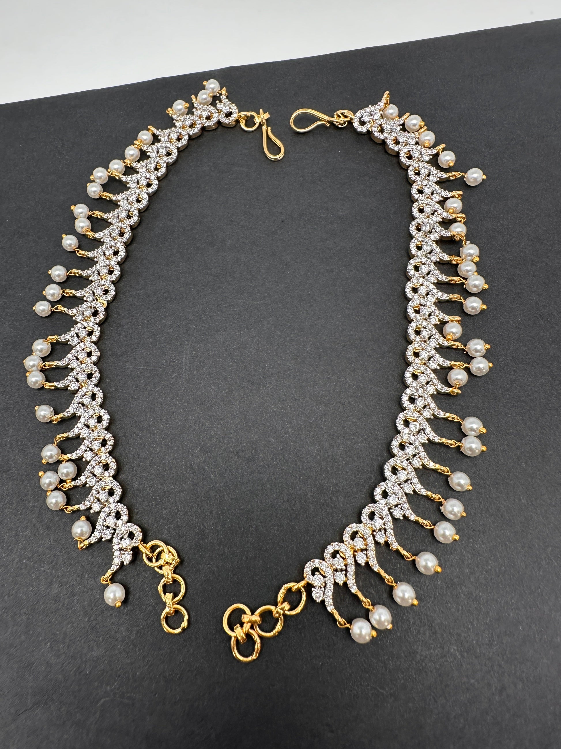 American Diamonds Pearls Earchain