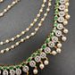 American Diamonds Emerald Green Pearls Earchain