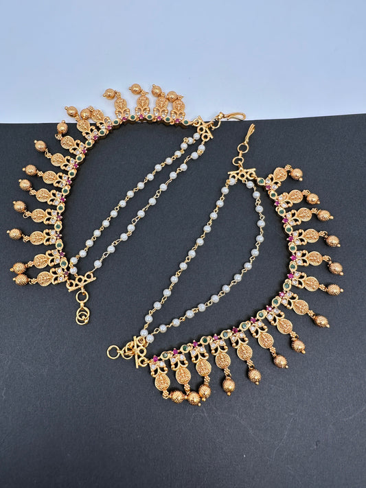 Matte Goddess Lakshmi Multi stone EarChain