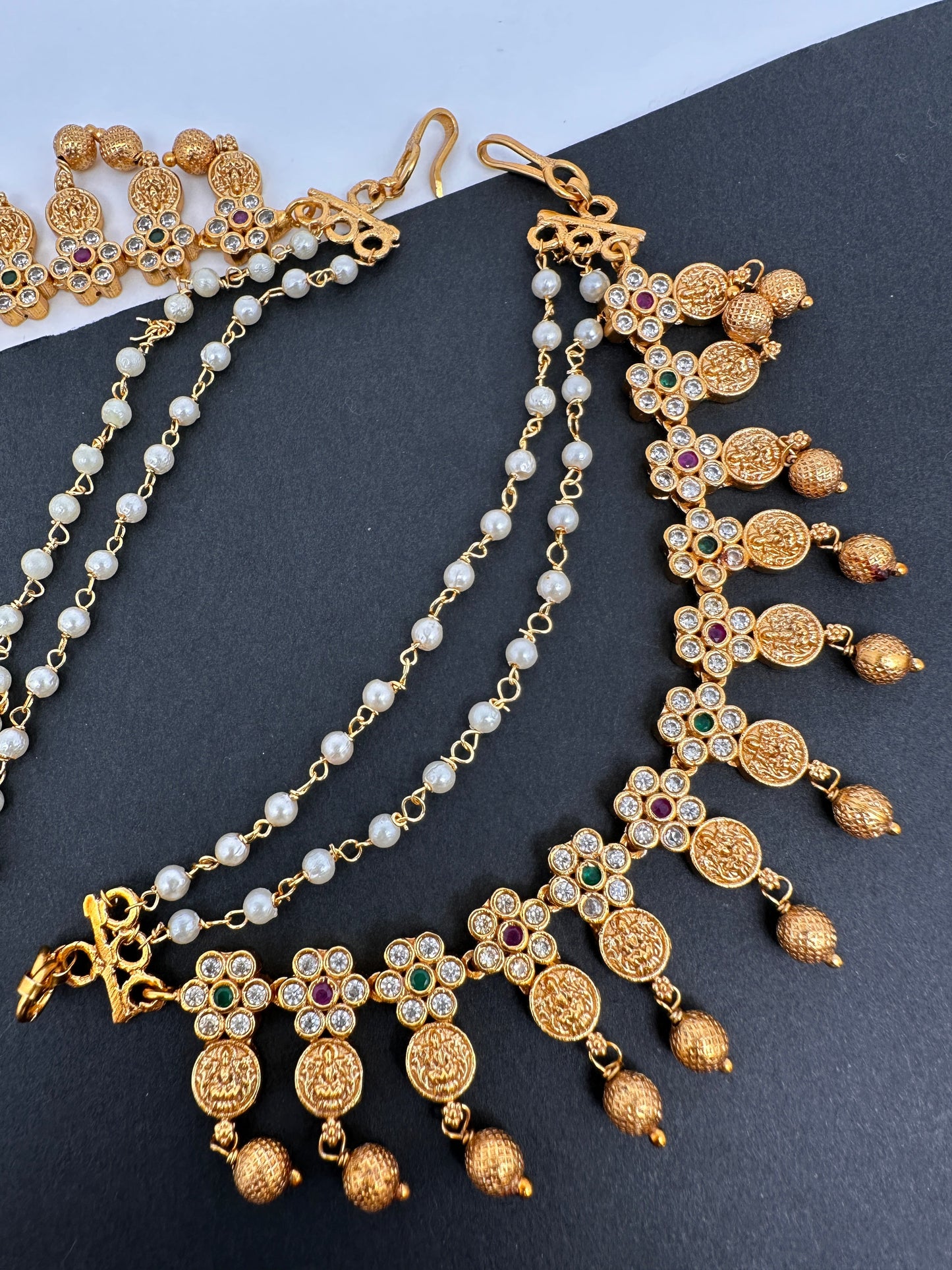 Matte Goddess Lakshmi Multi stone EarChain