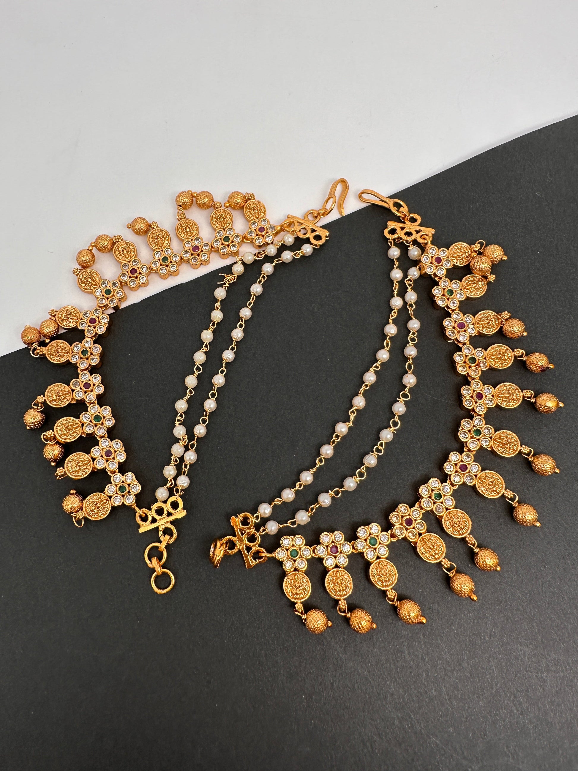 Matte Goddess Lakshmi Multi stone EarChain