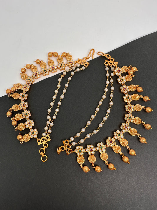 Matte Goddess Lakshmi Multi stone EarChain