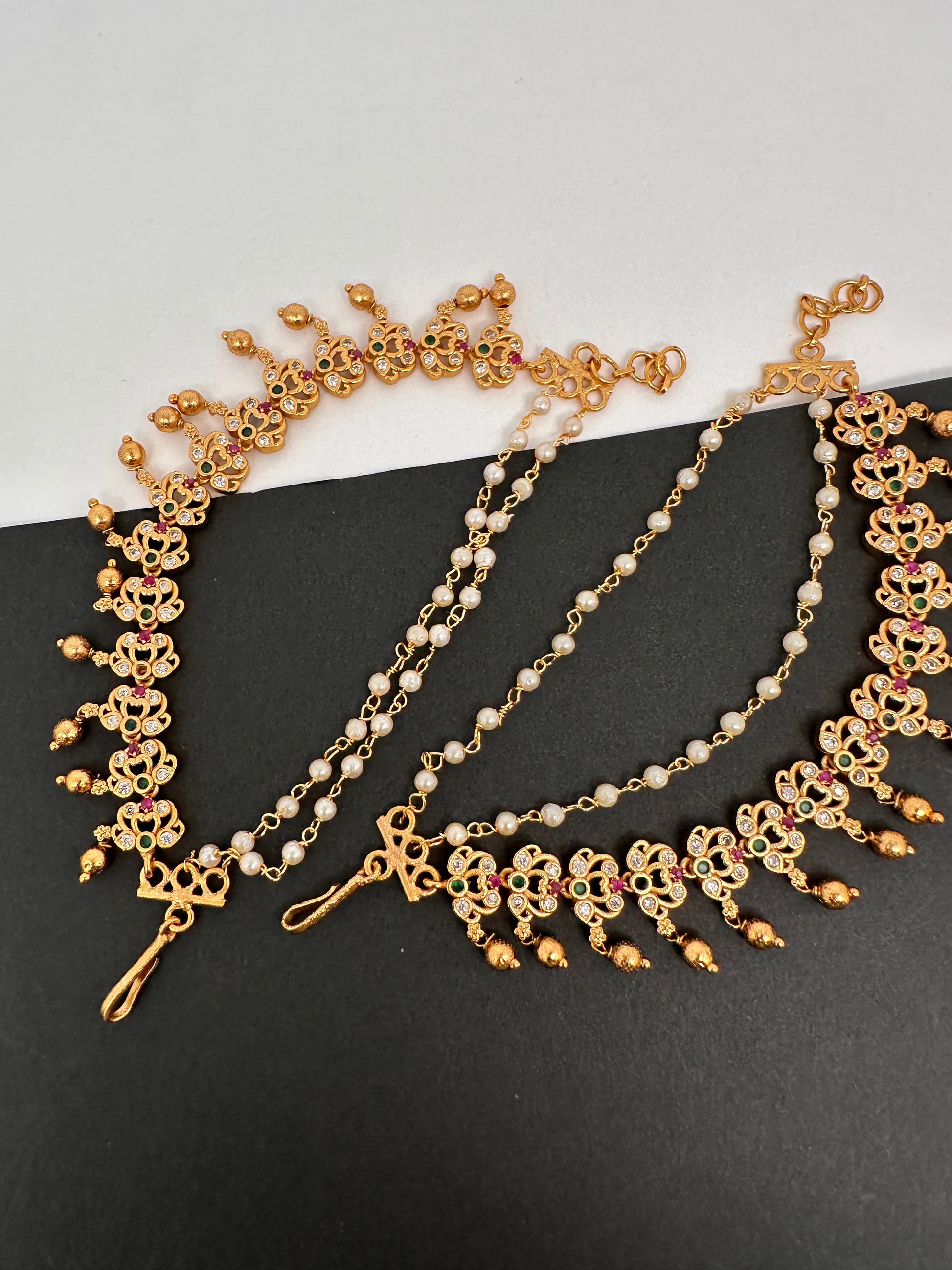 Matte CZ Red Green stone EarChain