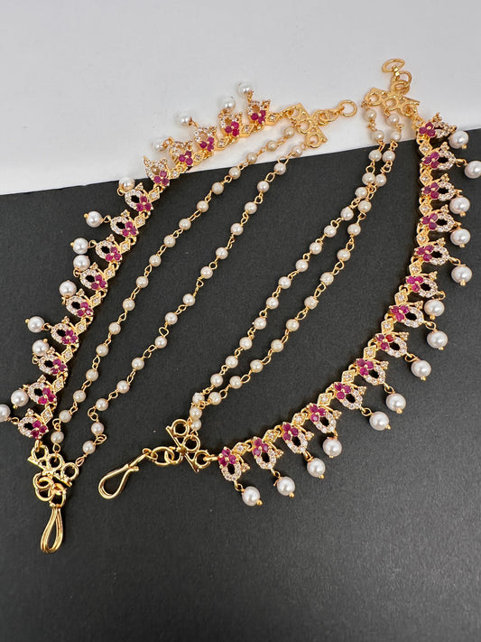 CZ Red Stone EarChain