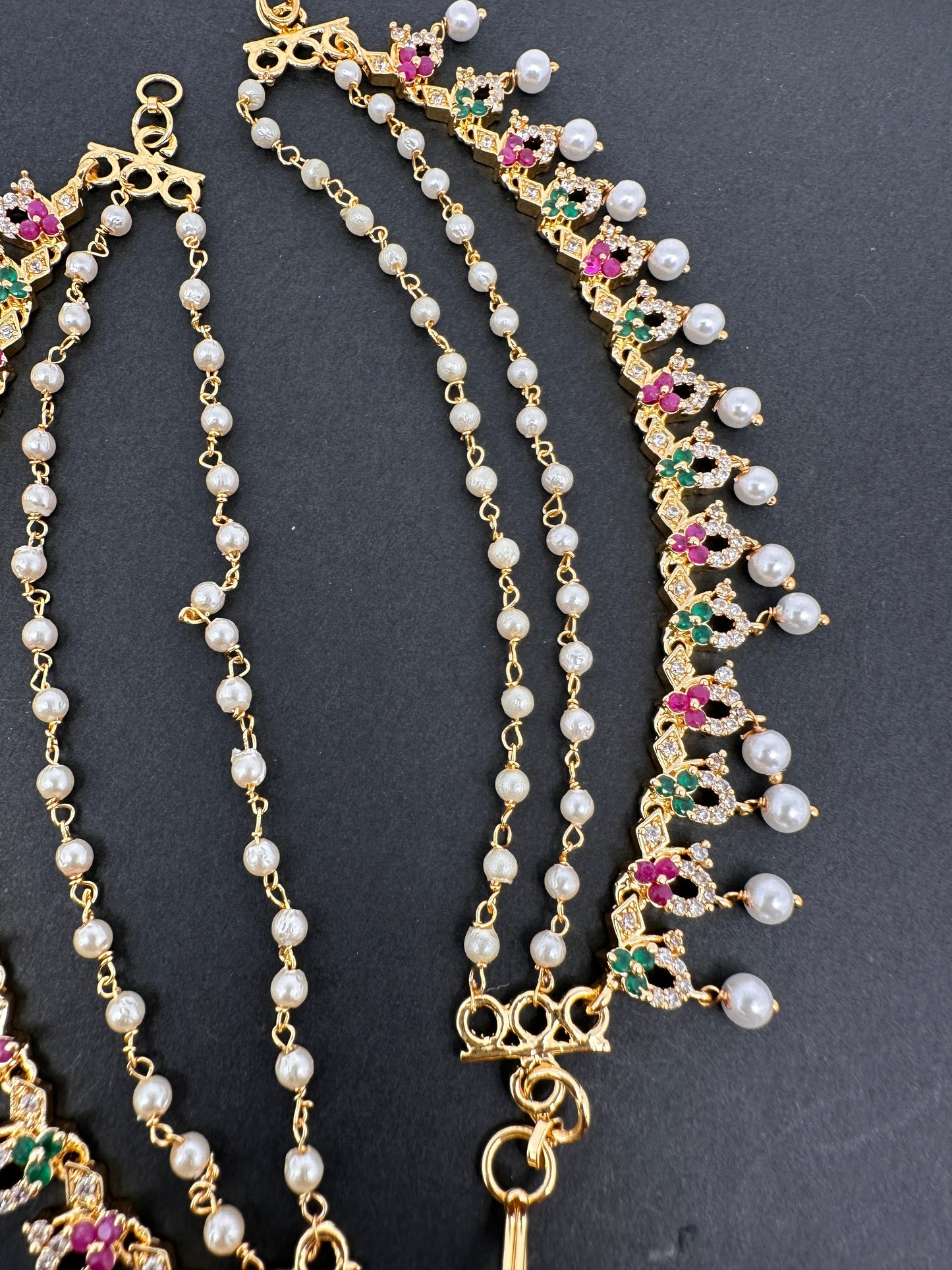 CZ Red Green Stone EarChain