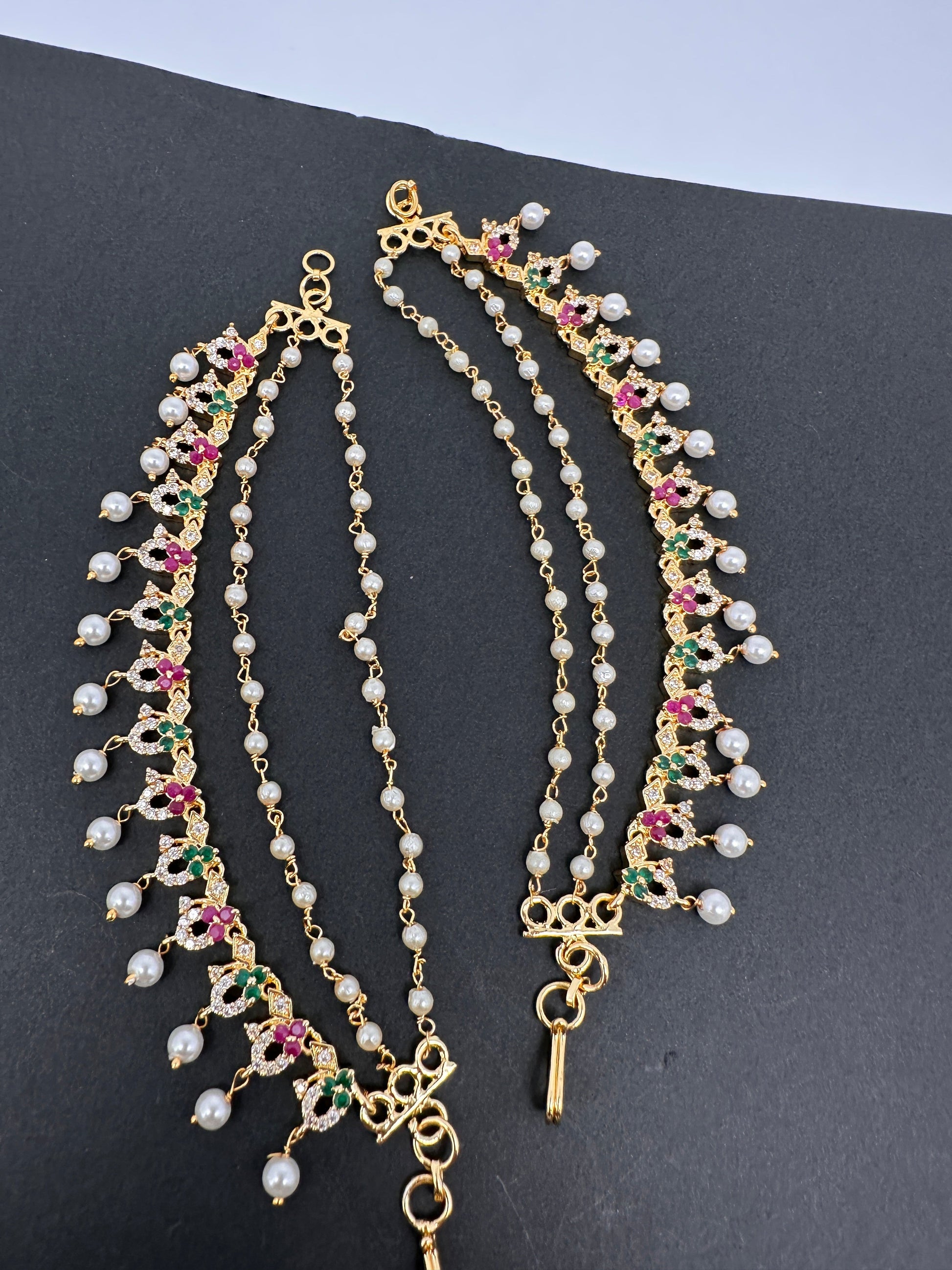 CZ Red Green Stone EarChain