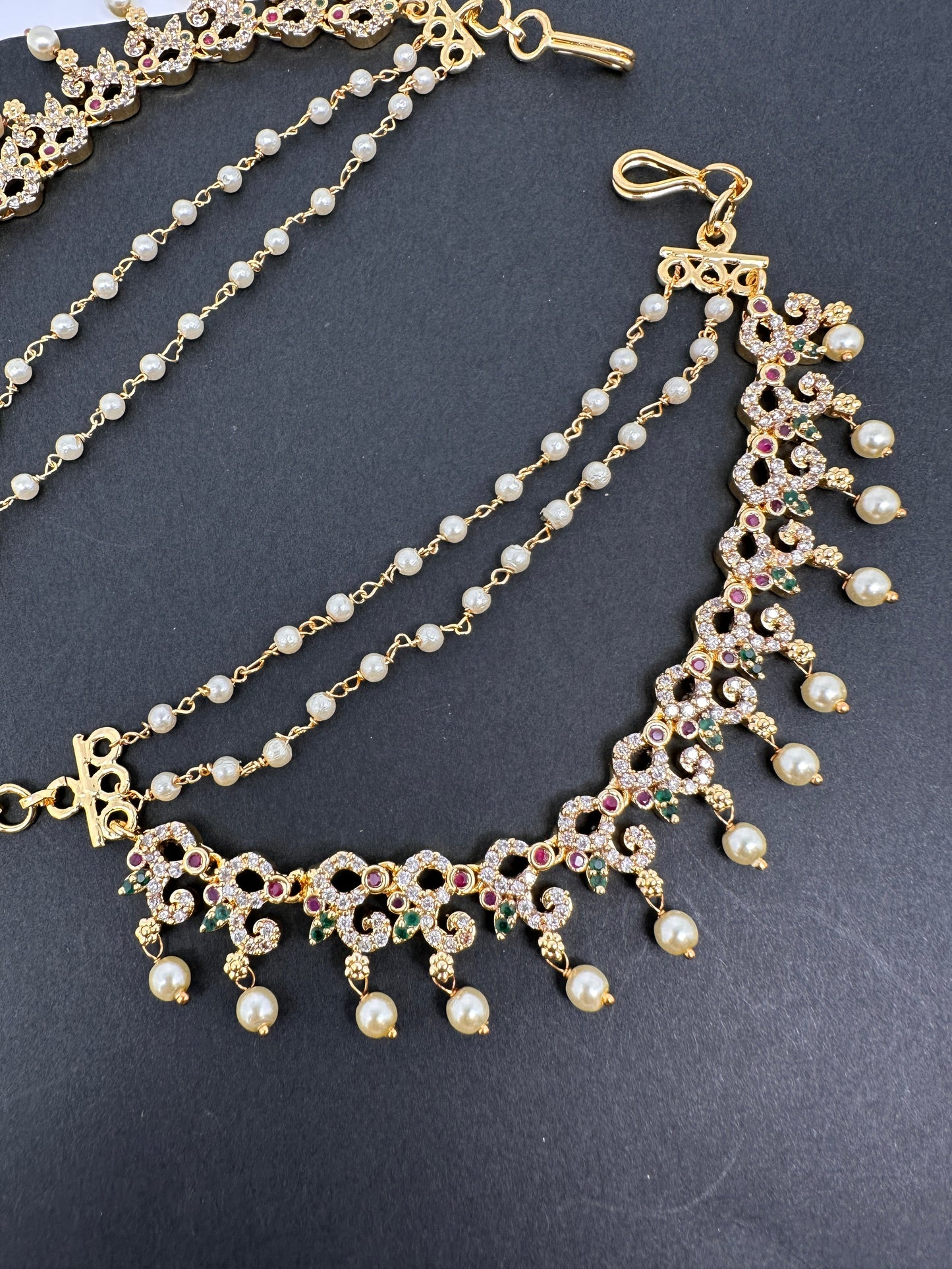 CZ Red Green Stone EarChain